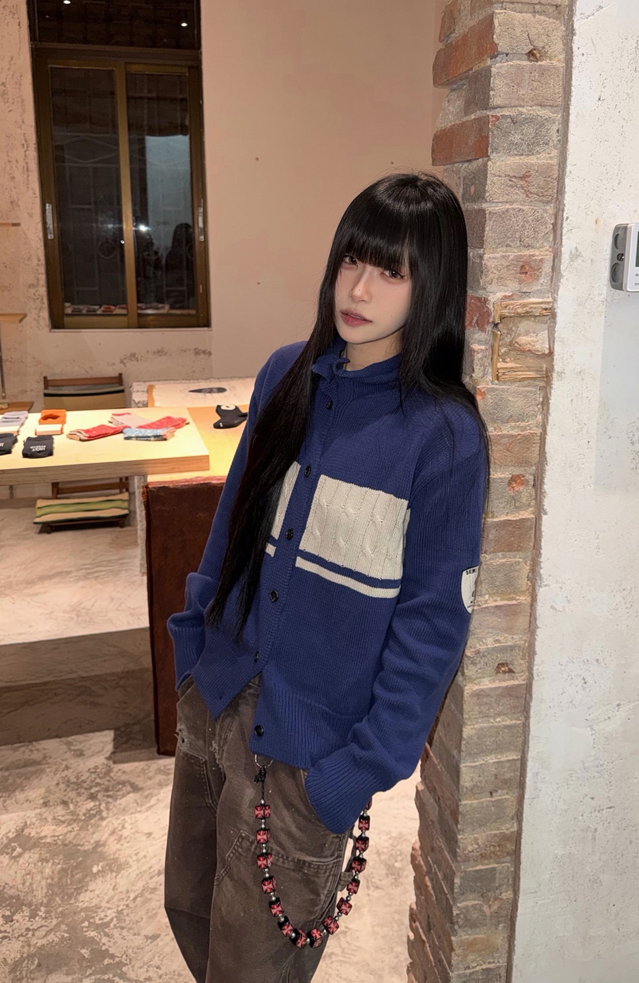 TRECLUB Retro Collegiate Cable-Knit Cardigan-Jacket-S (Preorder)-Free Shipping Leatheretro