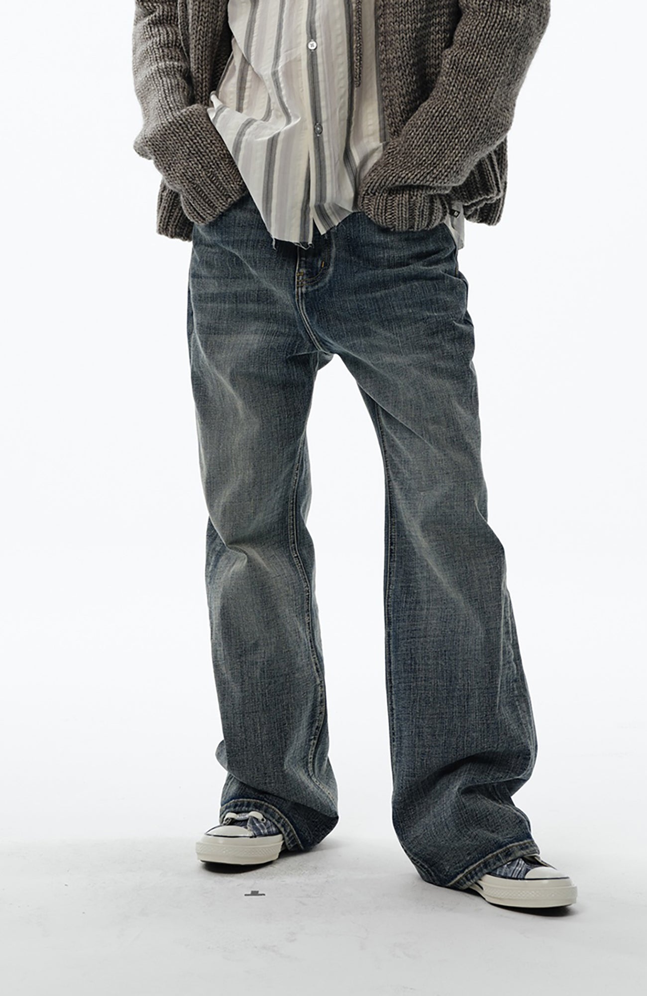 TRECLUB Retro Slub-Wash Straight-Leg Jeans-Jeans-S-Free Shipping Leatheretro