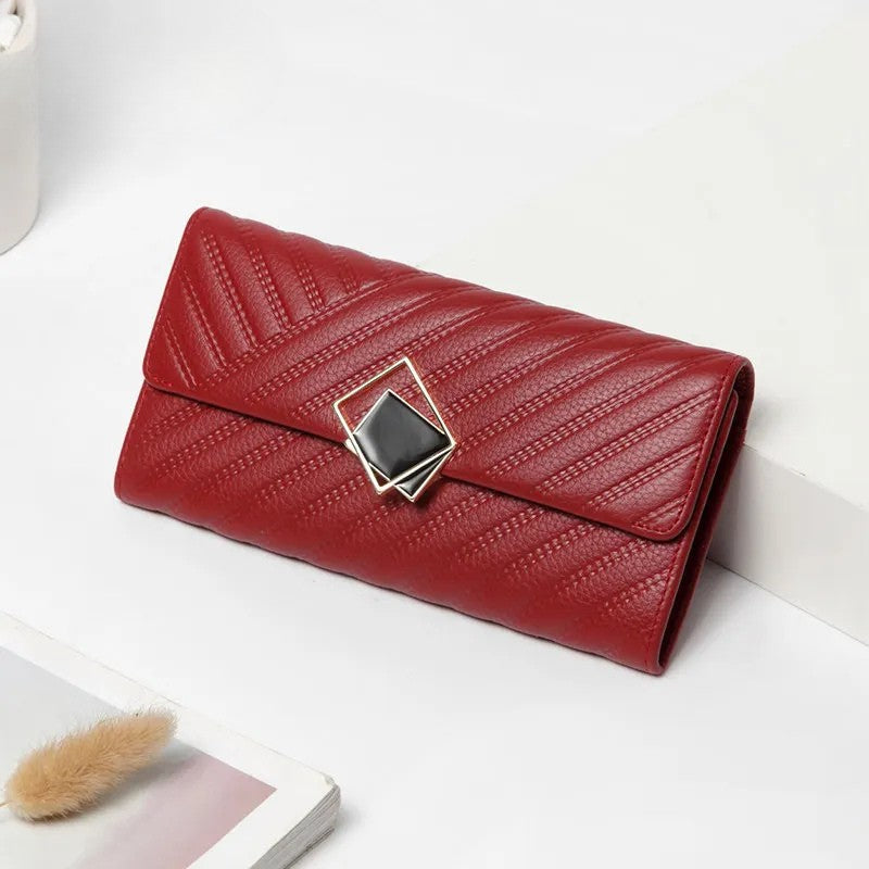 Large Capacity Leather Women's Wallet - Long Hand-Held Phone Holder-Wallets & Money Clips-Red-Free Shipping Leatheretro