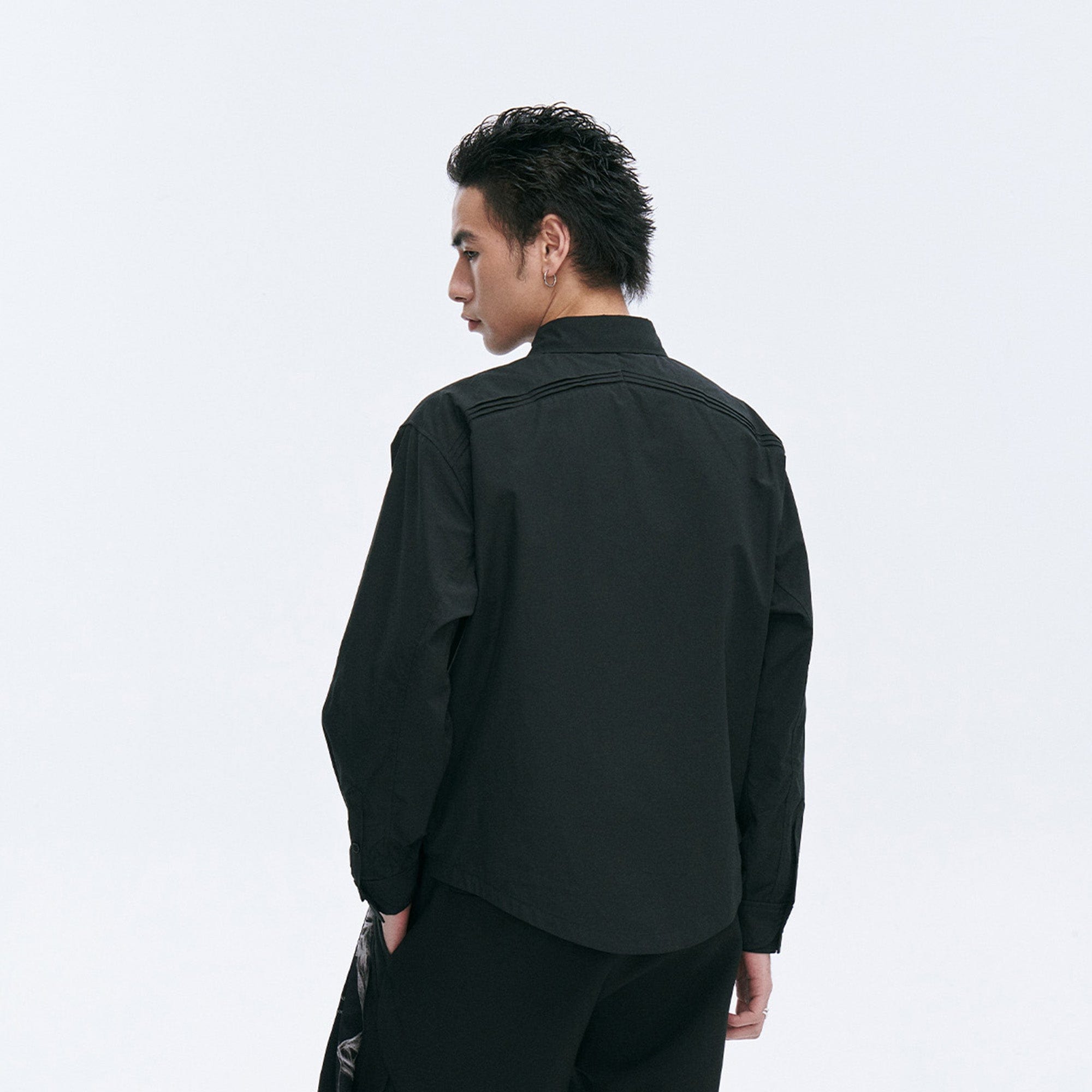 CATSSTAC Layered Seamline Floral Embroidered Shirt-Shirt-Black-M-Free Shipping Leatheretro