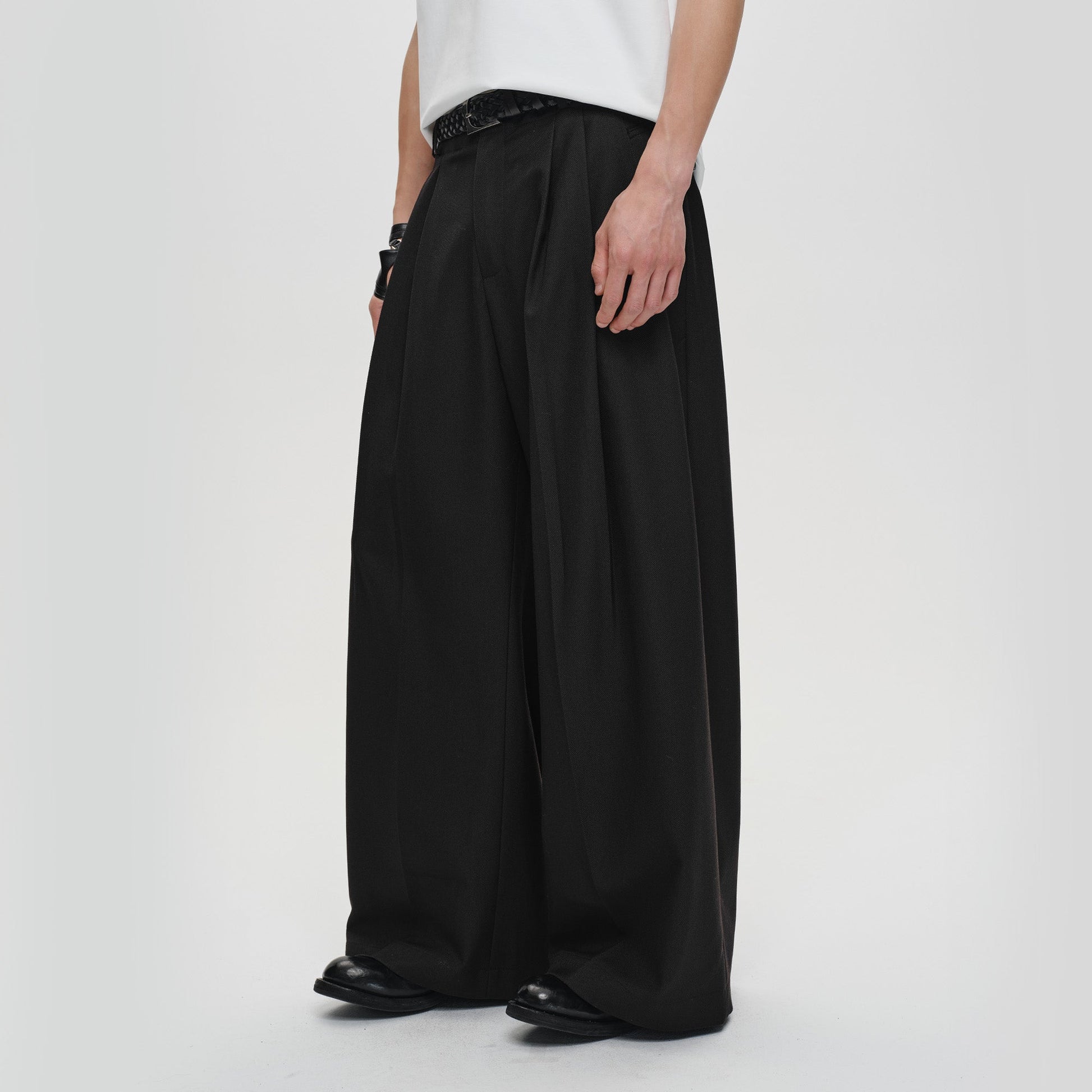 CATSSTAC Classic Pleated Wide-Leg Trousers-Pants-M-Free Shipping Leatheretro