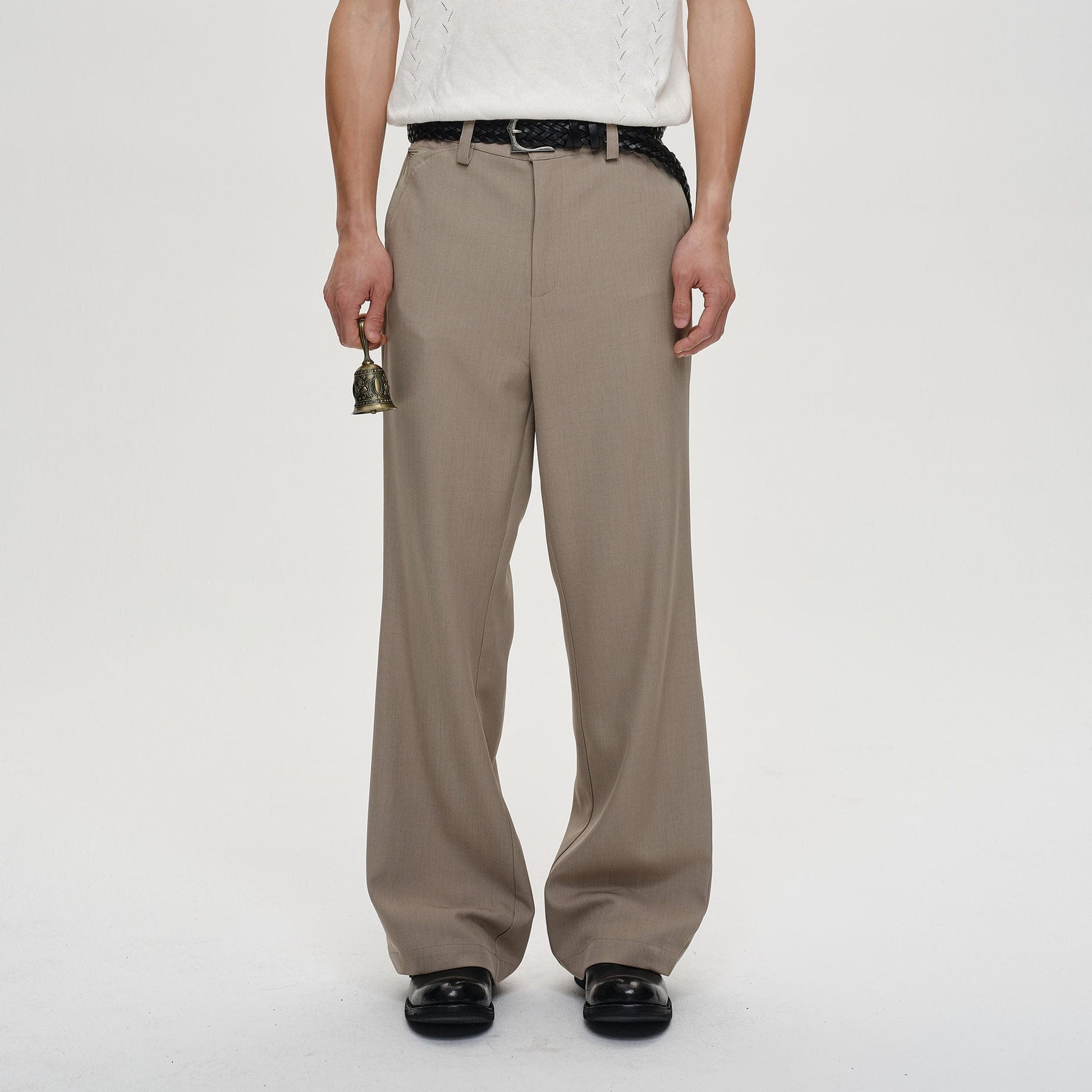 CATSSTAC Minimal Patch Wide-Leg Trousers-Pants-M-Khaki-Free Shipping Leatheretro