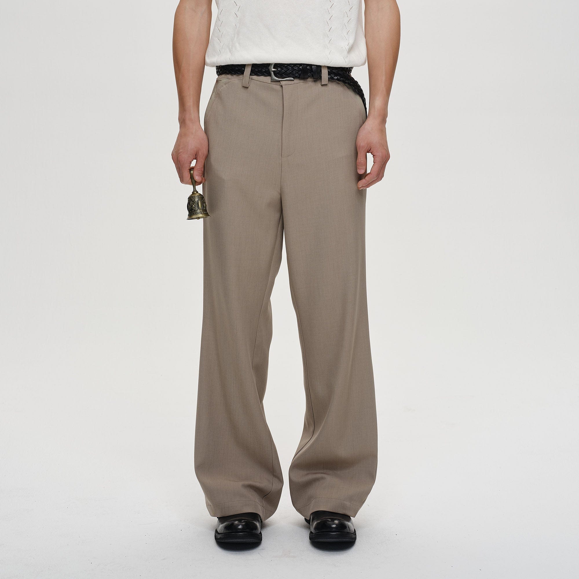 CATSSTAC Minimal Patch Wide-Leg Trousers-Pants-M-Khaki-Free Shipping Leatheretro