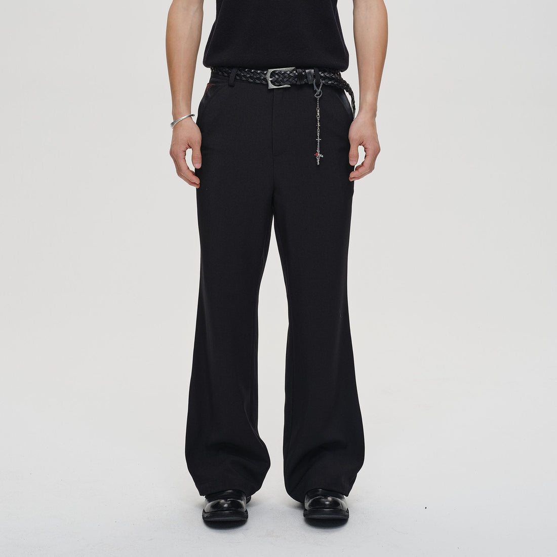 CATSSTAC Minimal Patch Wide-Leg Trousers-Pants-M-Black-Free Shipping Leatheretro