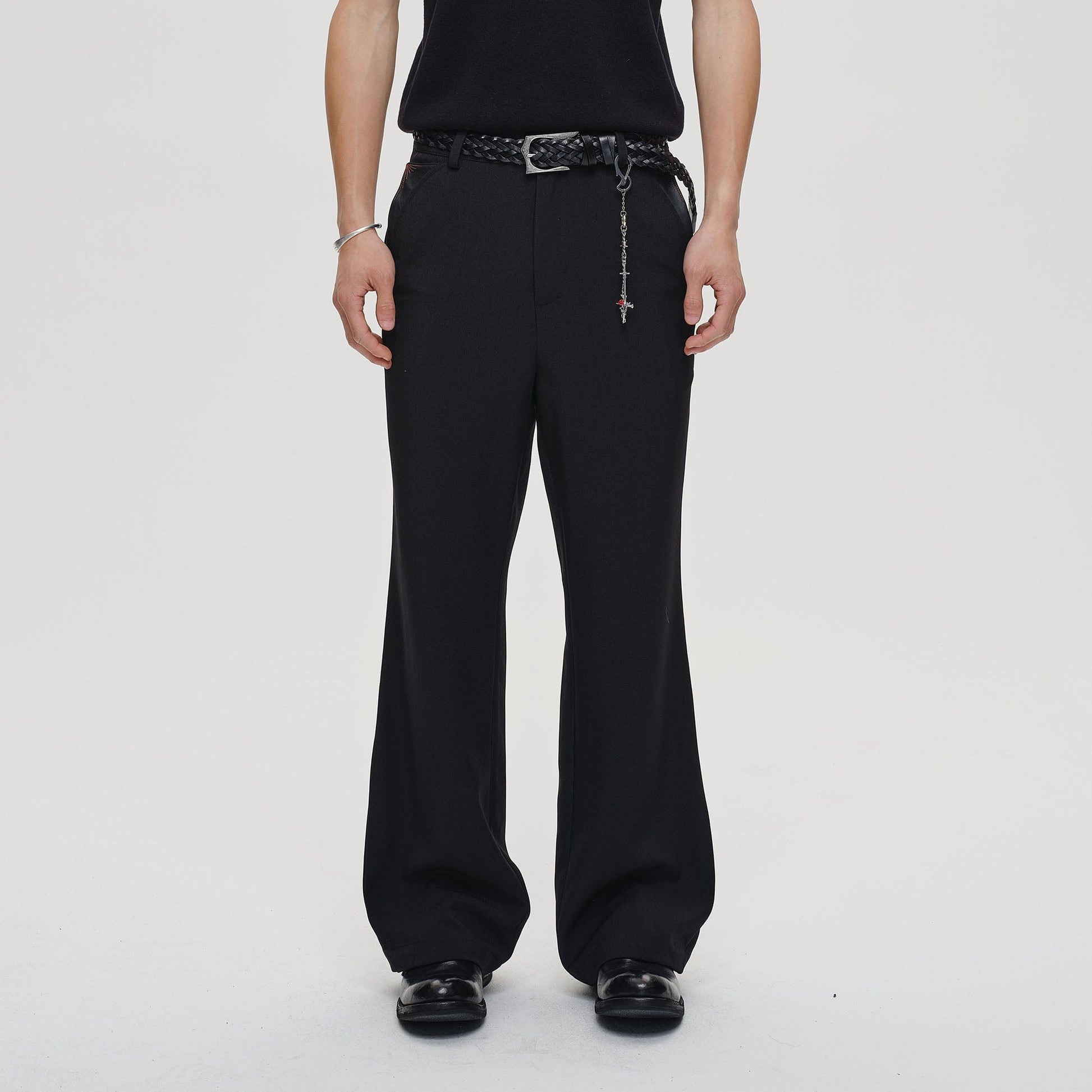 CATSSTAC Minimal Patch Wide-Leg Trousers-Pants-M-Black-Free Shipping Leatheretro