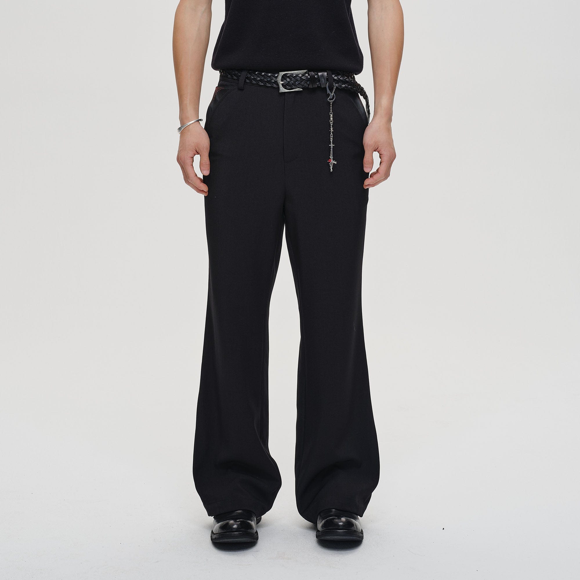 CATSSTAC Minimal Patch Wide-Leg Trousers-Pants-M-Black-Free Shipping Leatheretro