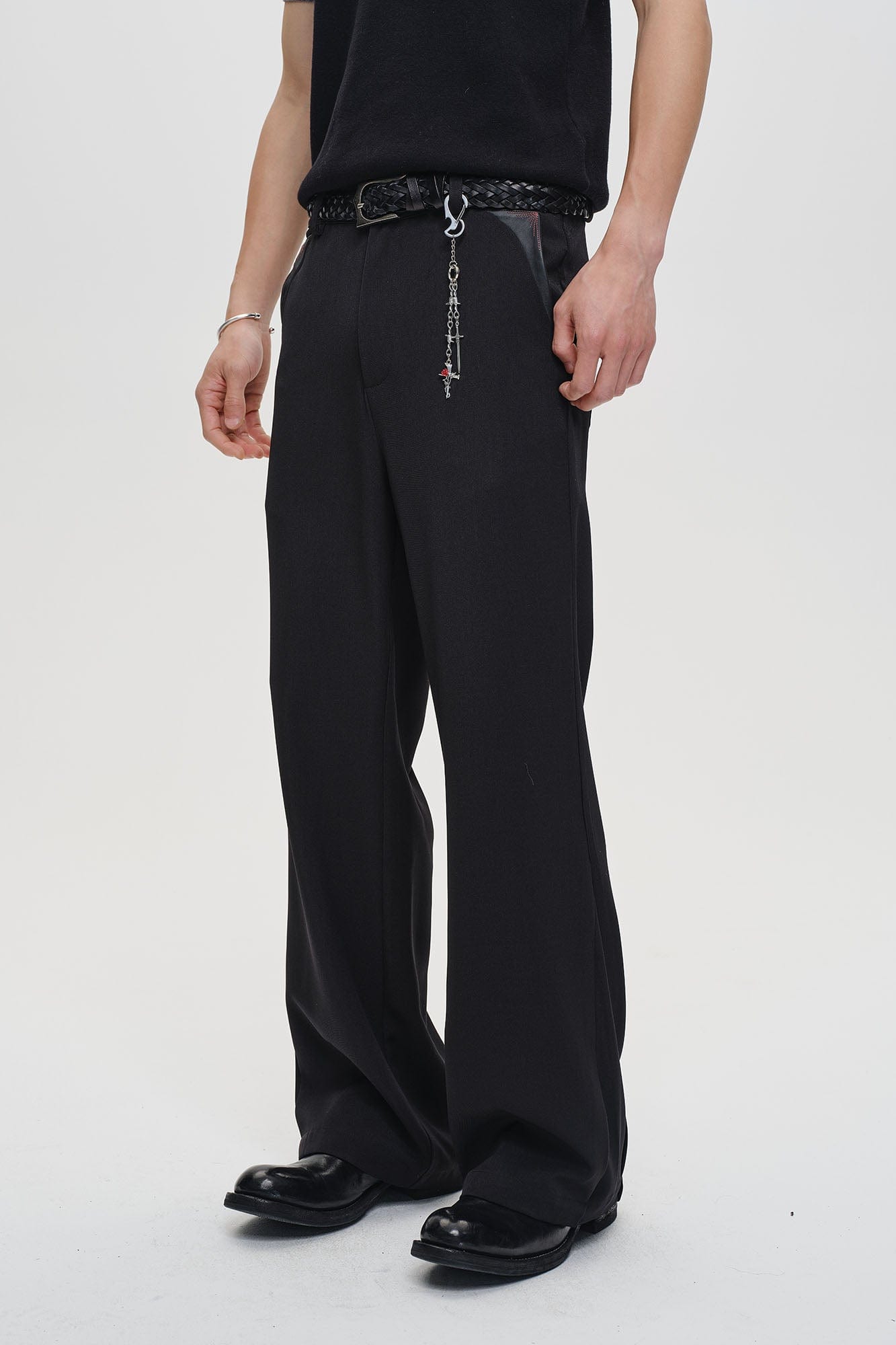 CATSSTAC Minimal Patch Wide-Leg Trousers-Pants-M-Black-Free Shipping Leatheretro