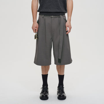 CATSSTAC Pleated Belted Wide-Leg Shorts-Shorts-M-Gray-Free Shipping Leatheretro