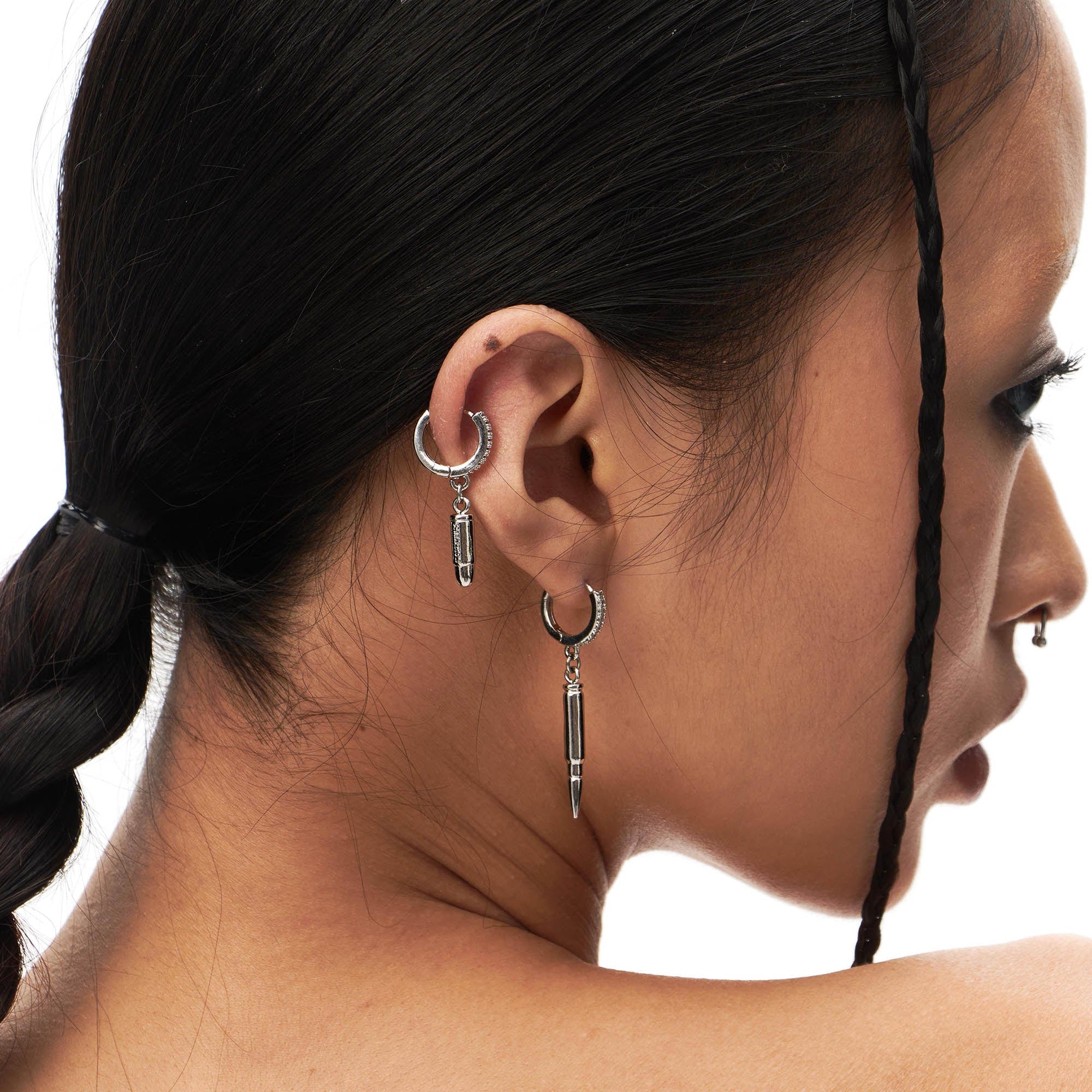 SCHWARZGOLD Diamond Bullet Drop Hoop Earrings-Earring-Long Style-Free Shipping Leatheretro