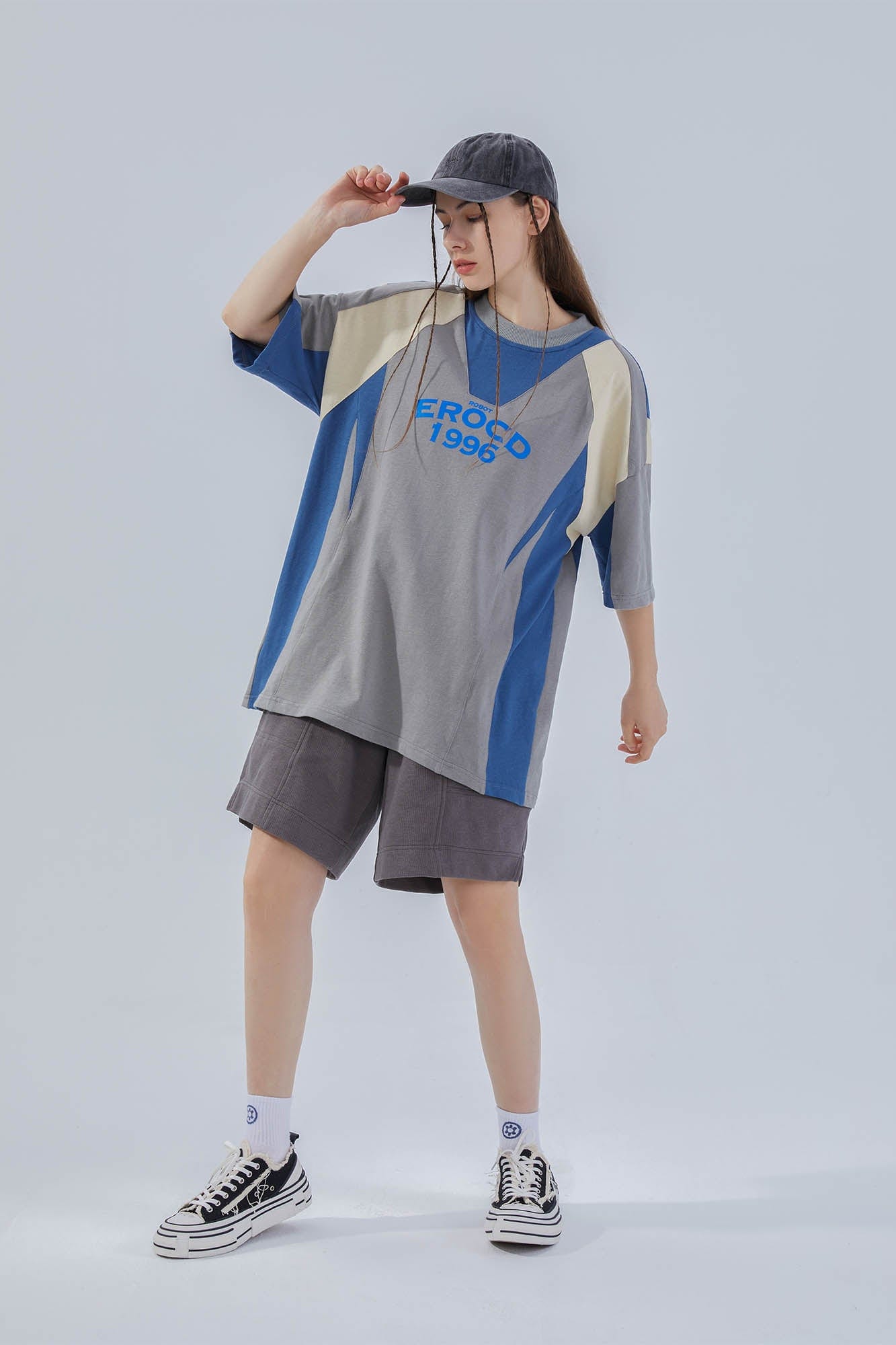 ERROR CODE ROBOT Retro Contrast Spliced Oversized T-Shirt-T Shirt-XS-Free Shipping Leatheretro