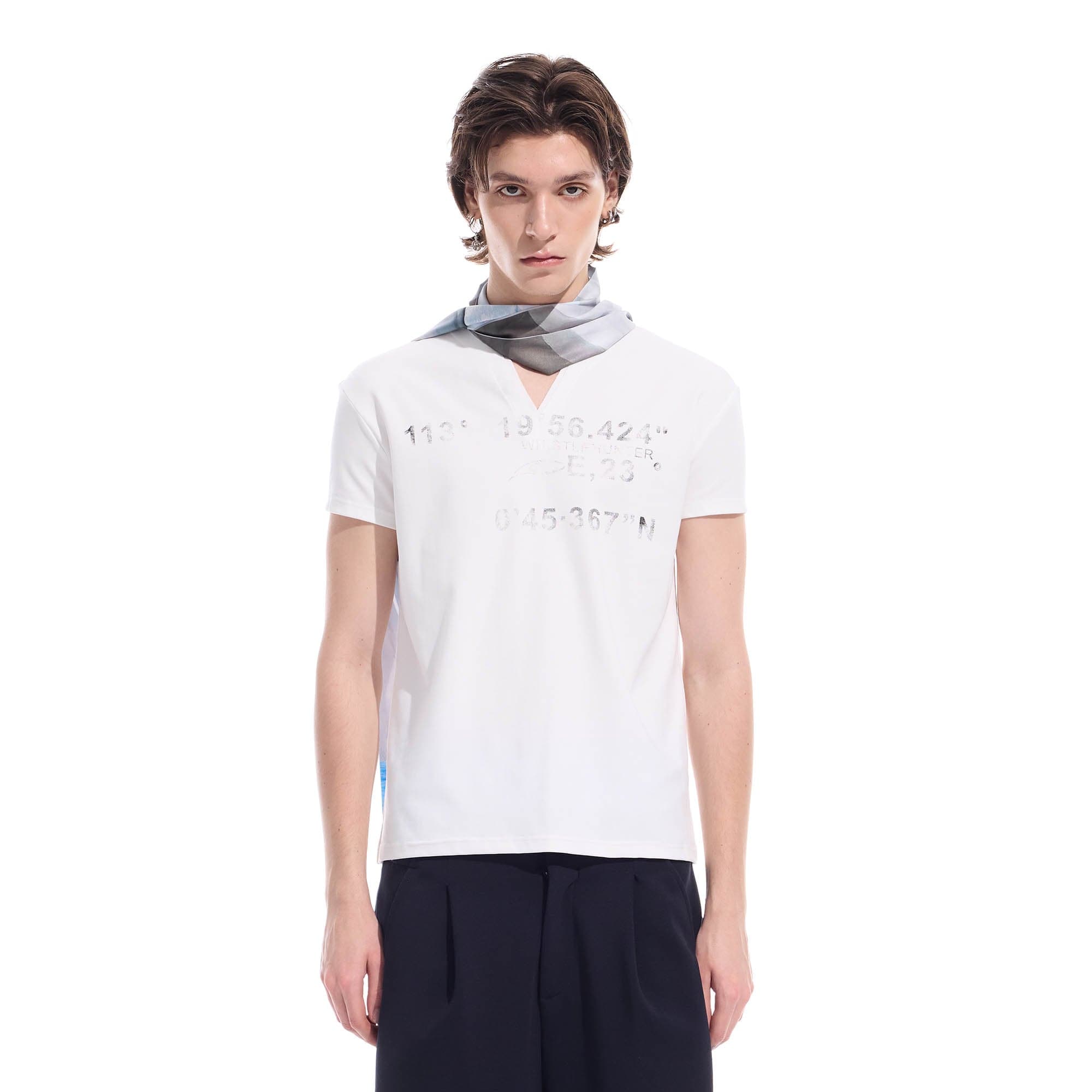 WHISTLEHUNTER Distressed Coordinate V-Neck T-Shirt-T Shirt-S-White-Free Shipping Leatheretro