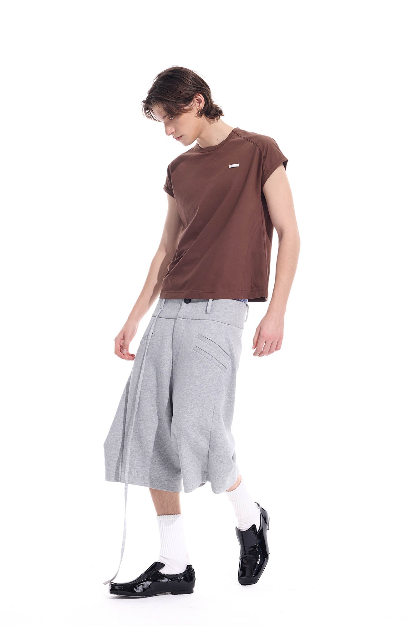 WHISTLEHUNTER Layered Crinkled Strap Shorts-Shorts-S-Gray-Free Shipping Leatheretro