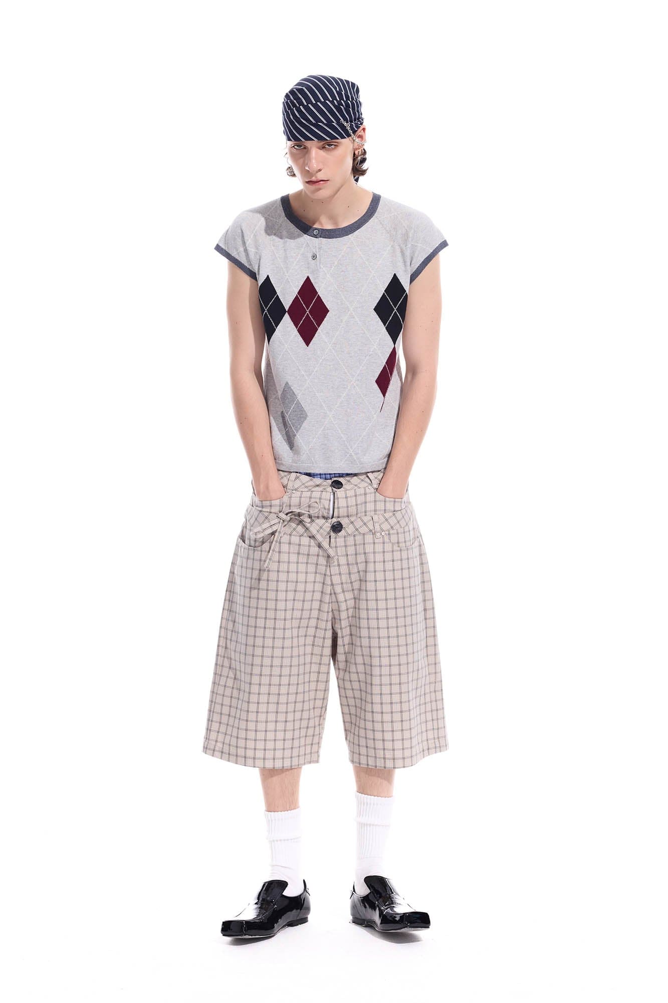 WHISTLEHUNTER Plaid Double-Waist Strap Shorts-Shorts-S-Beige-Free Shipping Leatheretro