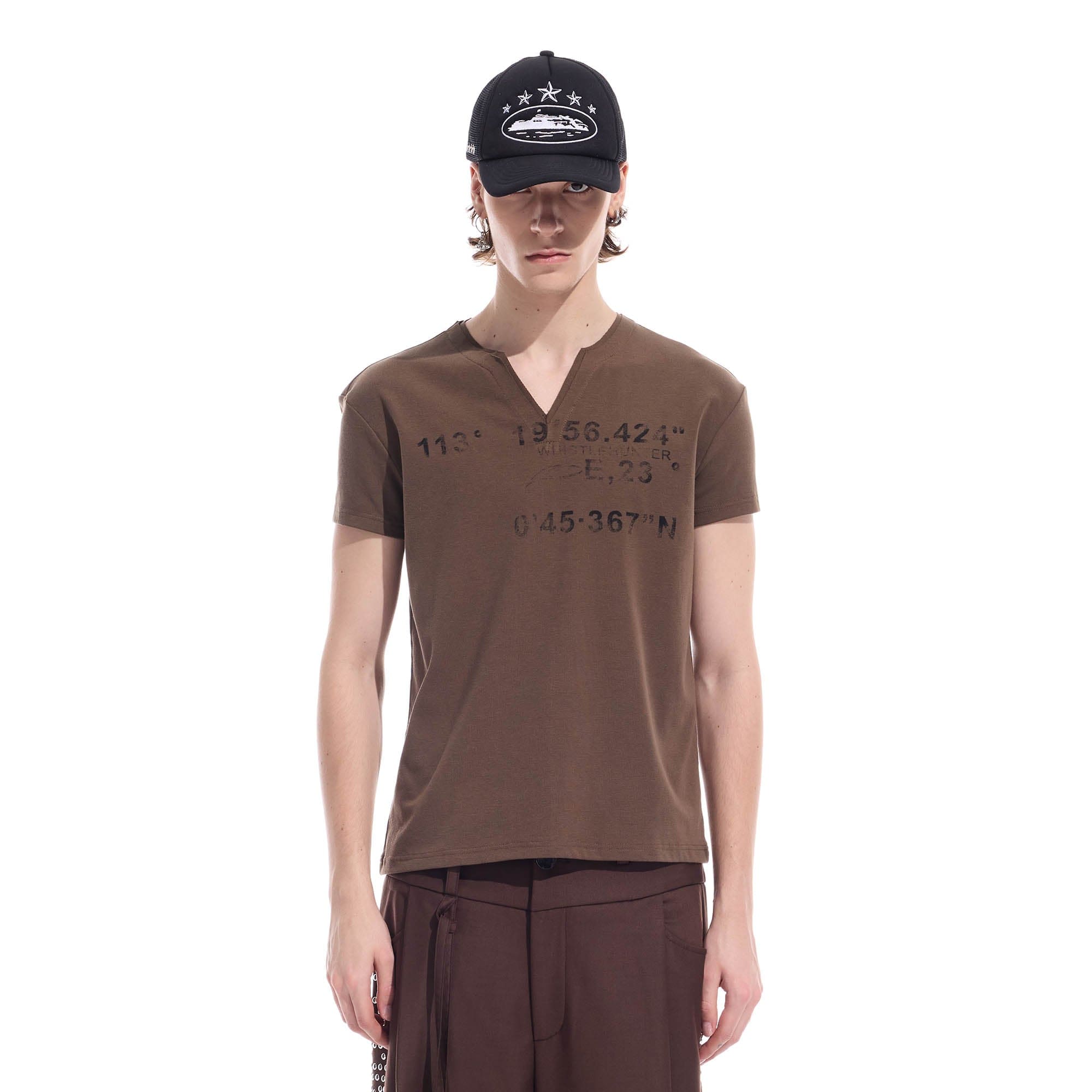 WHISTLEHUNTER Distressed Coordinate V-Neck T-Shirt-T Shirt-S-Brown-Free Shipping Leatheretro