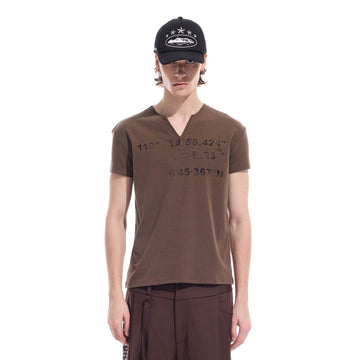 WHISTLEHUNTER Distressed Coordinate V-Neck T-Shirt-T Shirt-S-Brown-Free Shipping Leatheretro