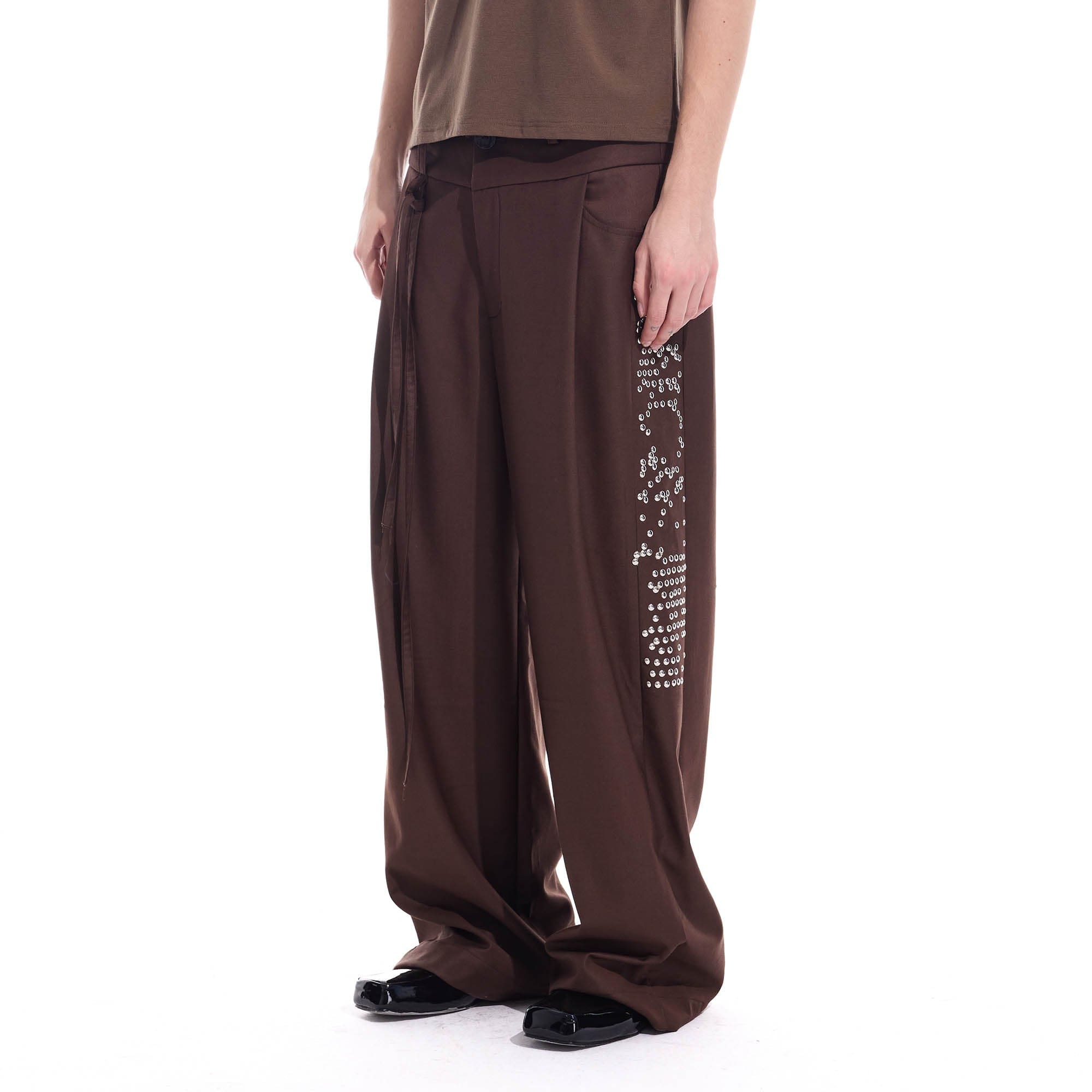 WHISTLEHUNTER Studded-Side Strap Straight-Leg Pants-Pants-S-Brown-Free Shipping Leatheretro