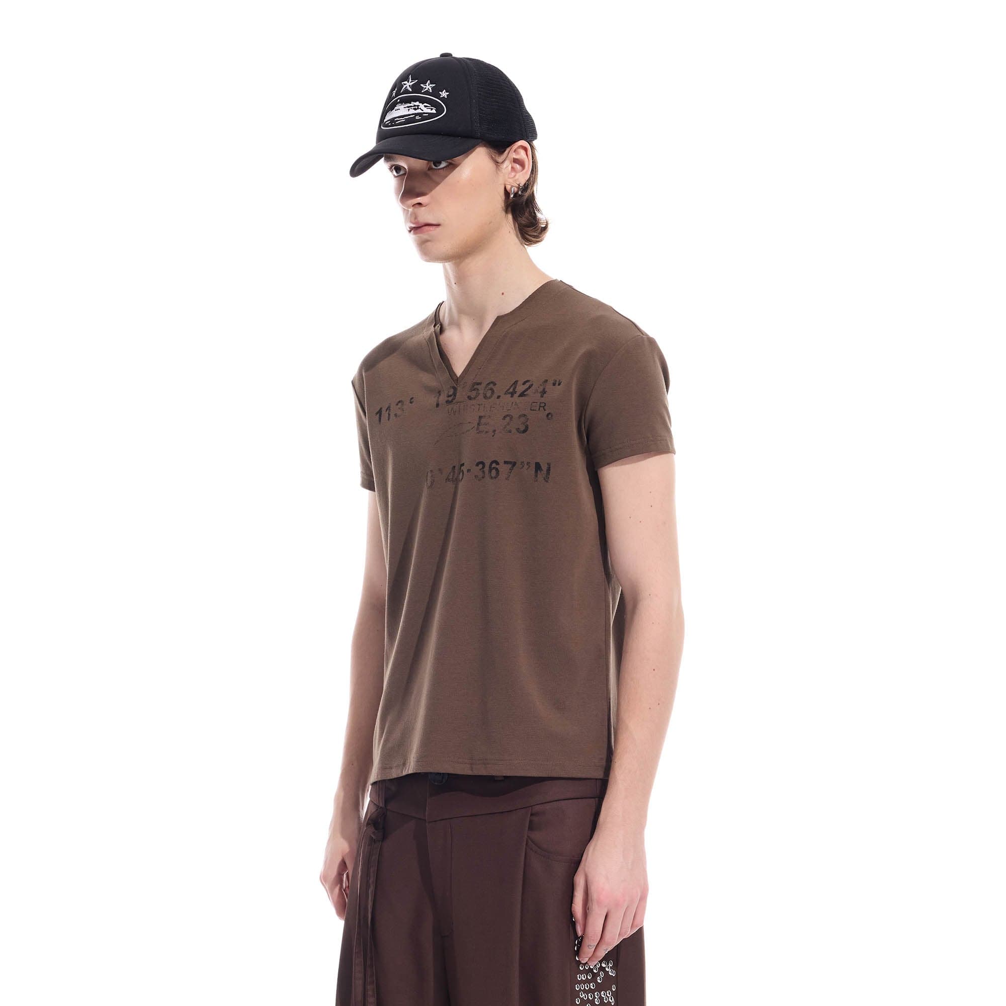 WHISTLEHUNTER Distressed Coordinate V-Neck T-Shirt-T Shirt-S-Brown-Free Shipping Leatheretro