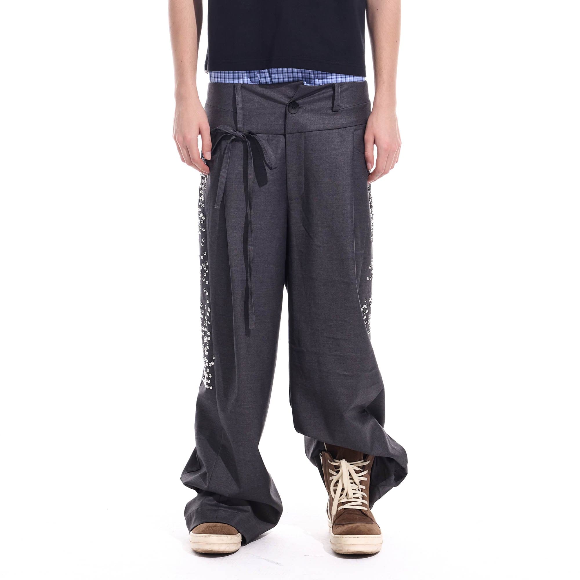 WHISTLEHUNTER Studded-Side Strap Straight-Leg Pants-Pants-S-Gray-Free Shipping Leatheretro