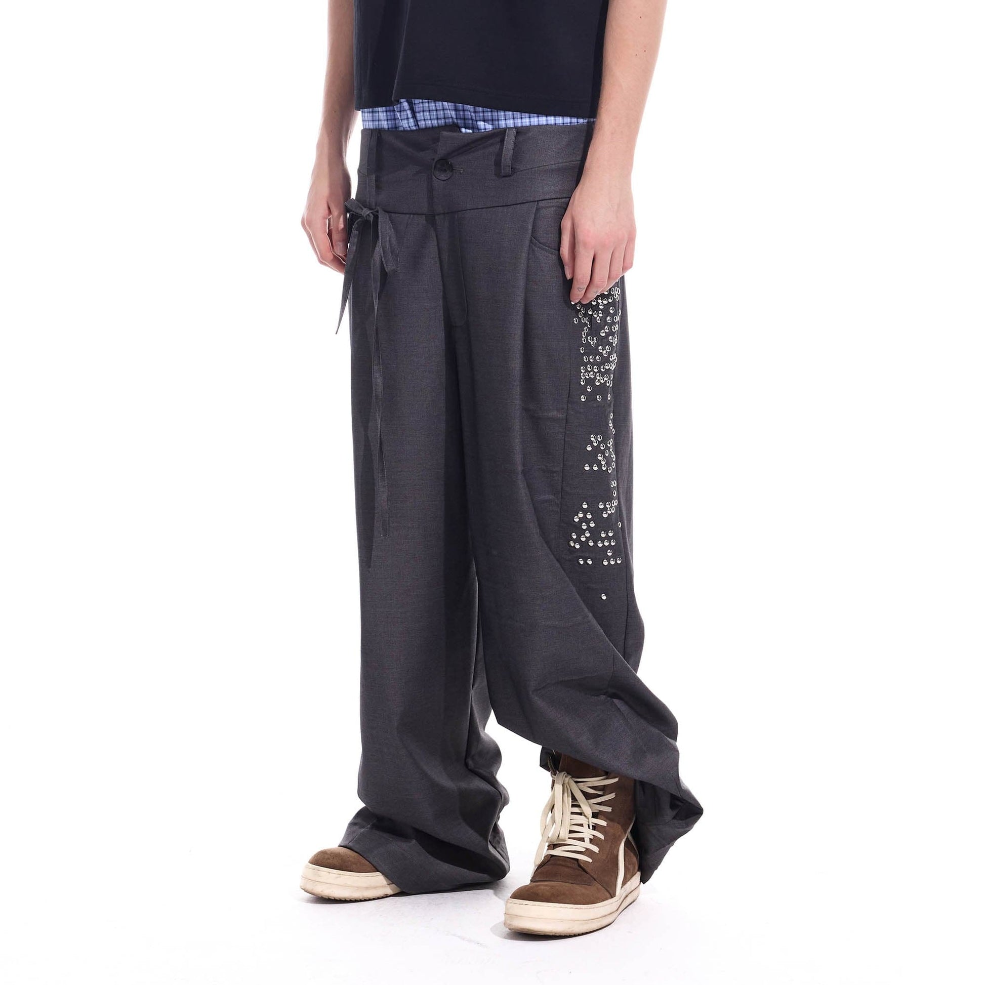 WHISTLEHUNTER Studded-Side Strap Straight-Leg Pants-Pants-S-Brown-Free Shipping Leatheretro