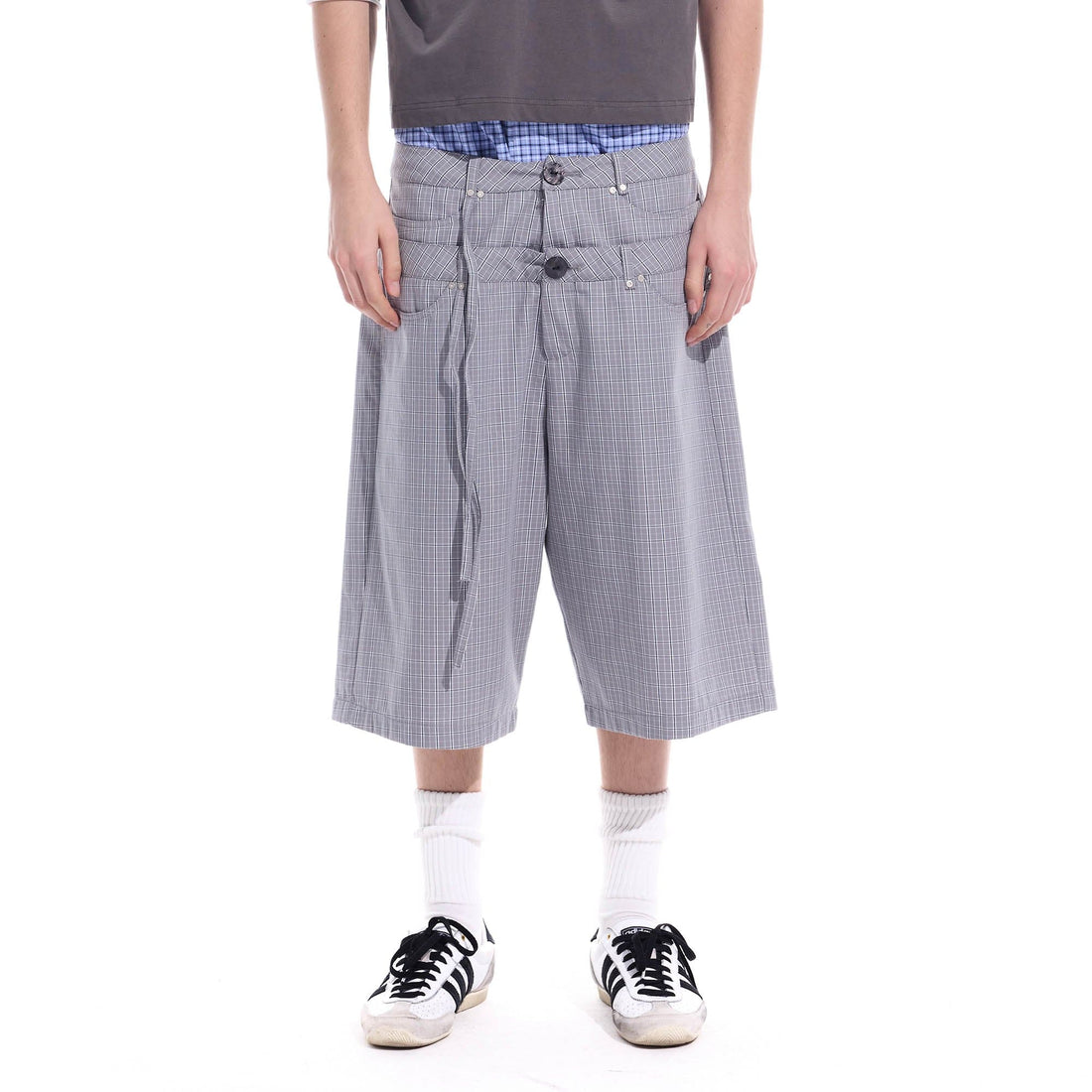 WHISTLEHUNTER Plaid Double-Waist Strap Shorts-Shorts-S-Beige-Free Shipping Leatheretro