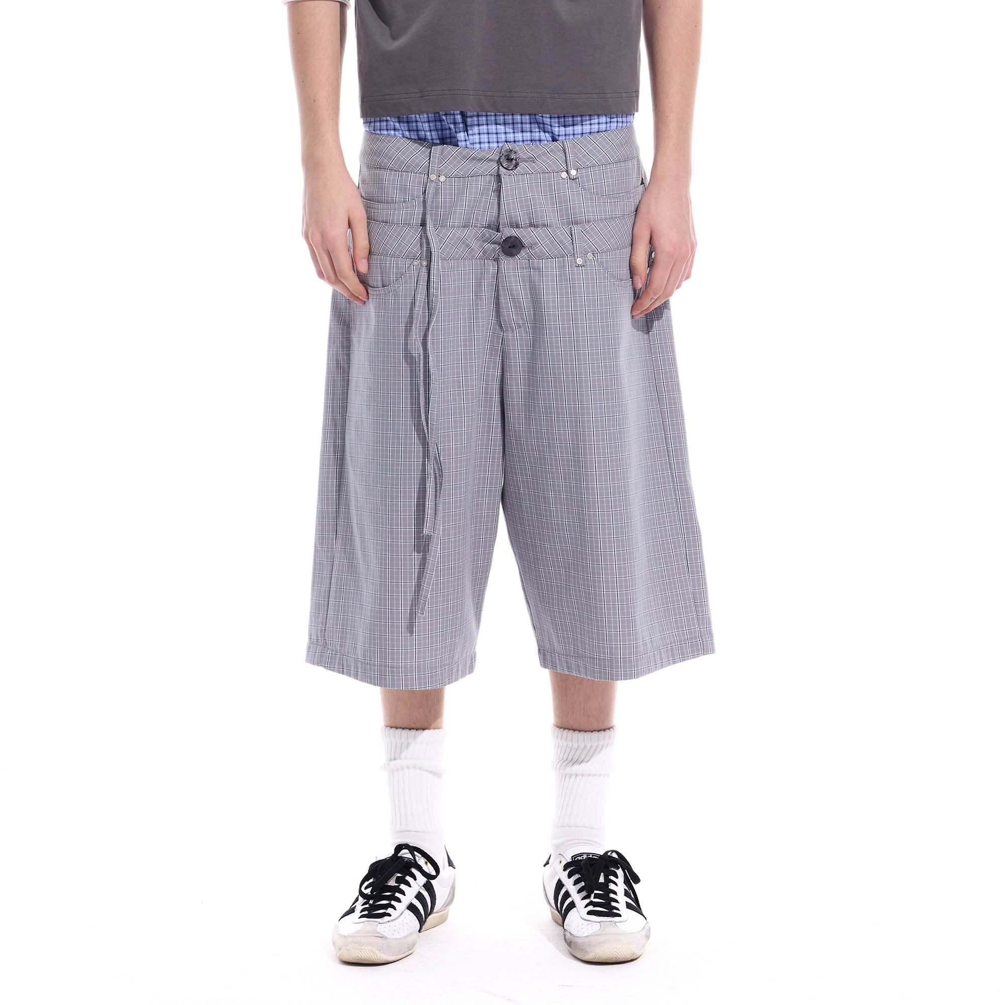 WHISTLEHUNTER Plaid Double-Waist Strap Shorts-Shorts-S-Black-Free Shipping Leatheretro