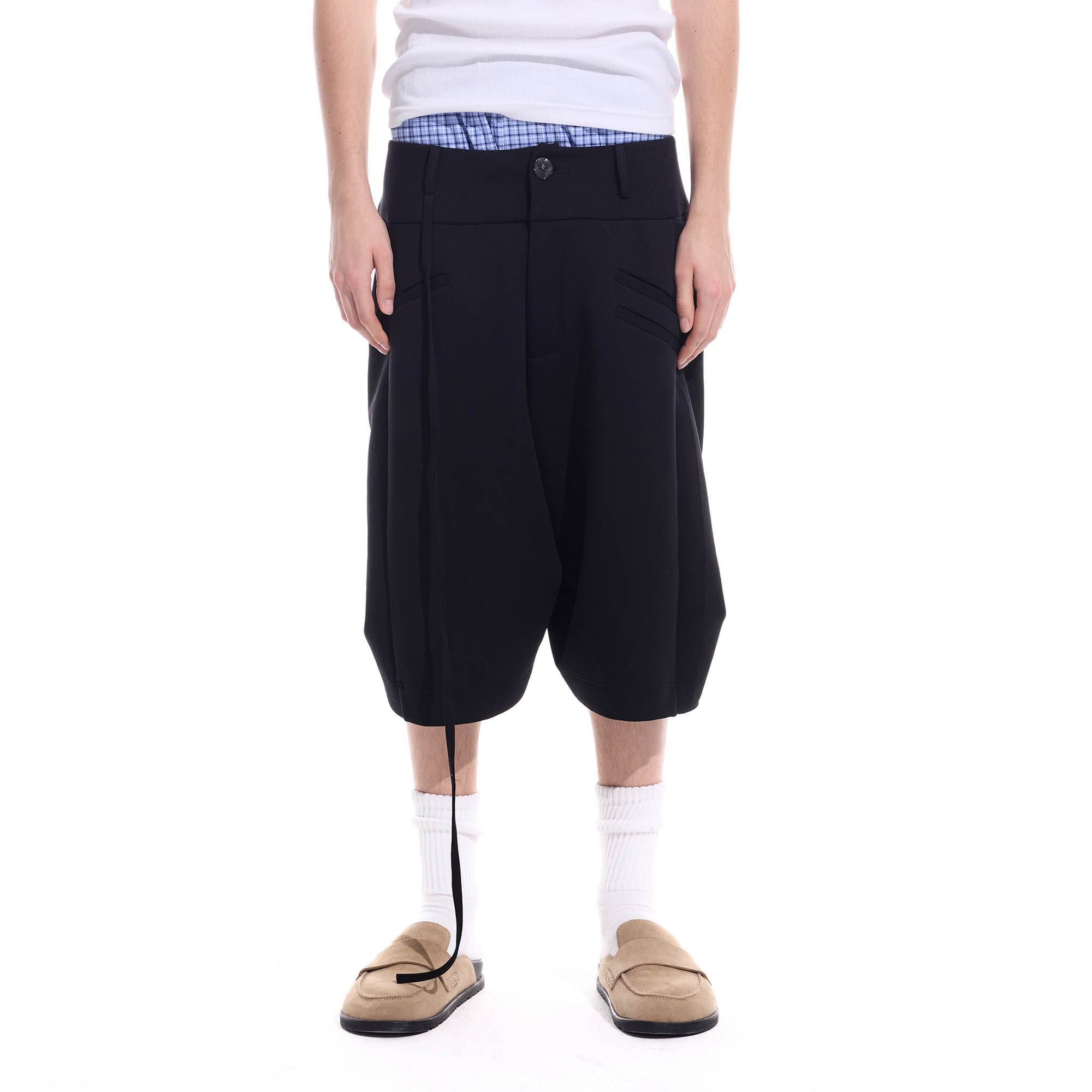 WHISTLEHUNTER Layered Crinkled Strap Shorts-Shorts-S-Black-Free Shipping Leatheretro