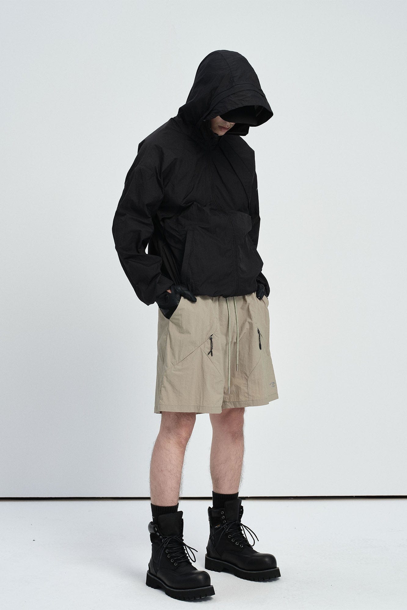 CATSSTAC Utility Crinkled Zip-Pocket Shorts-Shorts-M-Free Shipping Leatheretro