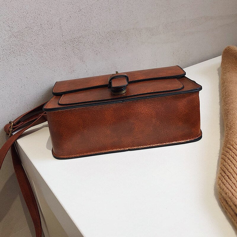 Vintage Women Flap Fashion Casual Leather Shoulder Bags Lady Crossbody Messenger Bag-Handbags-Light Brown-Free Shipping Leatheretro