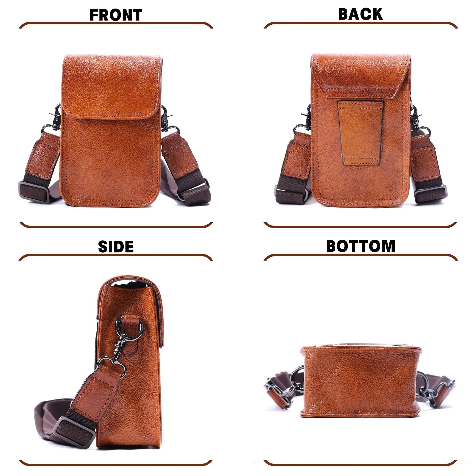 Genuine Leather Men's Shoulder Bag – Vintage Style Crossbody Phone Pouch-Handbags-Brown-Free Shipping Leatheretro