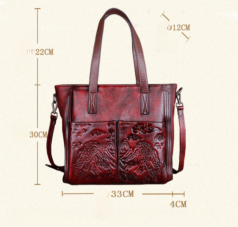 Vintage Vegetable-Tanned Handmade Satchel, Embossed Shoulder Bag for Women-handbags-Gray-Free Shipping Leatheretro