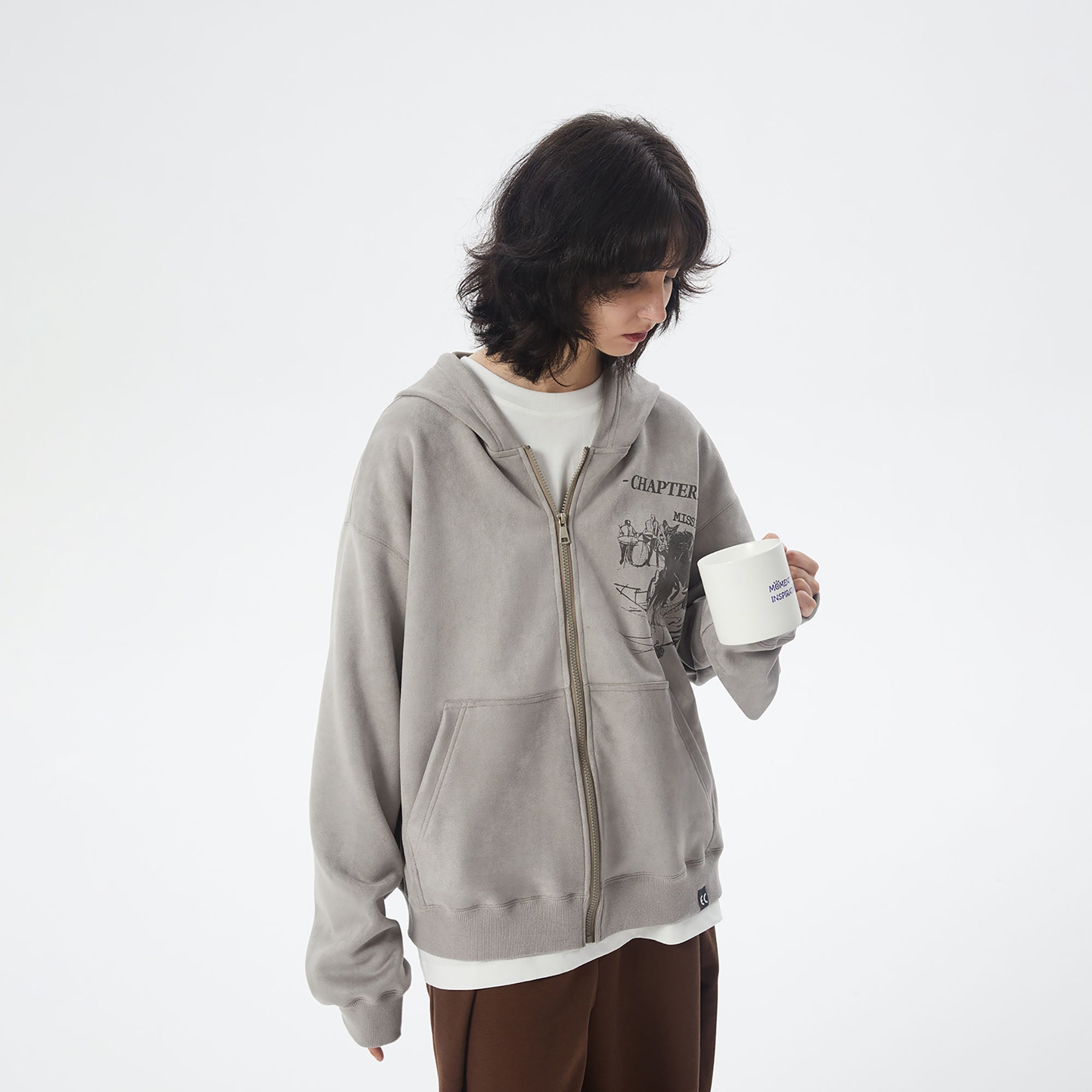 ERROR CODE ROBOT Graphic Suede Zip-Up Hoodie-Jacket-S-Free Shipping Leatheretro