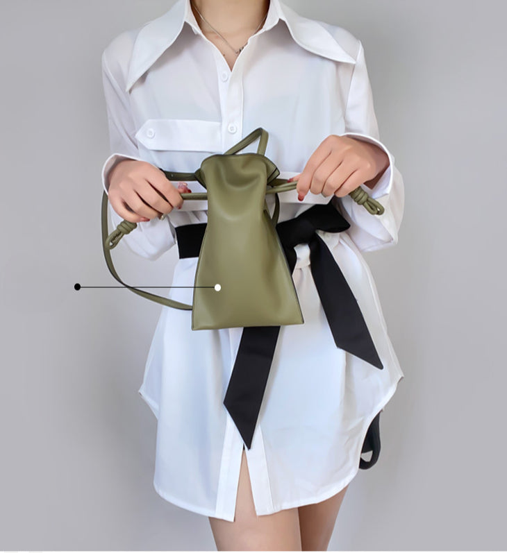 Adjustable Drawstring Bucket Bag Genuine Leather Shoulder Crossbody Tote Bags-Handbags-White-Free Shipping Leatheretro