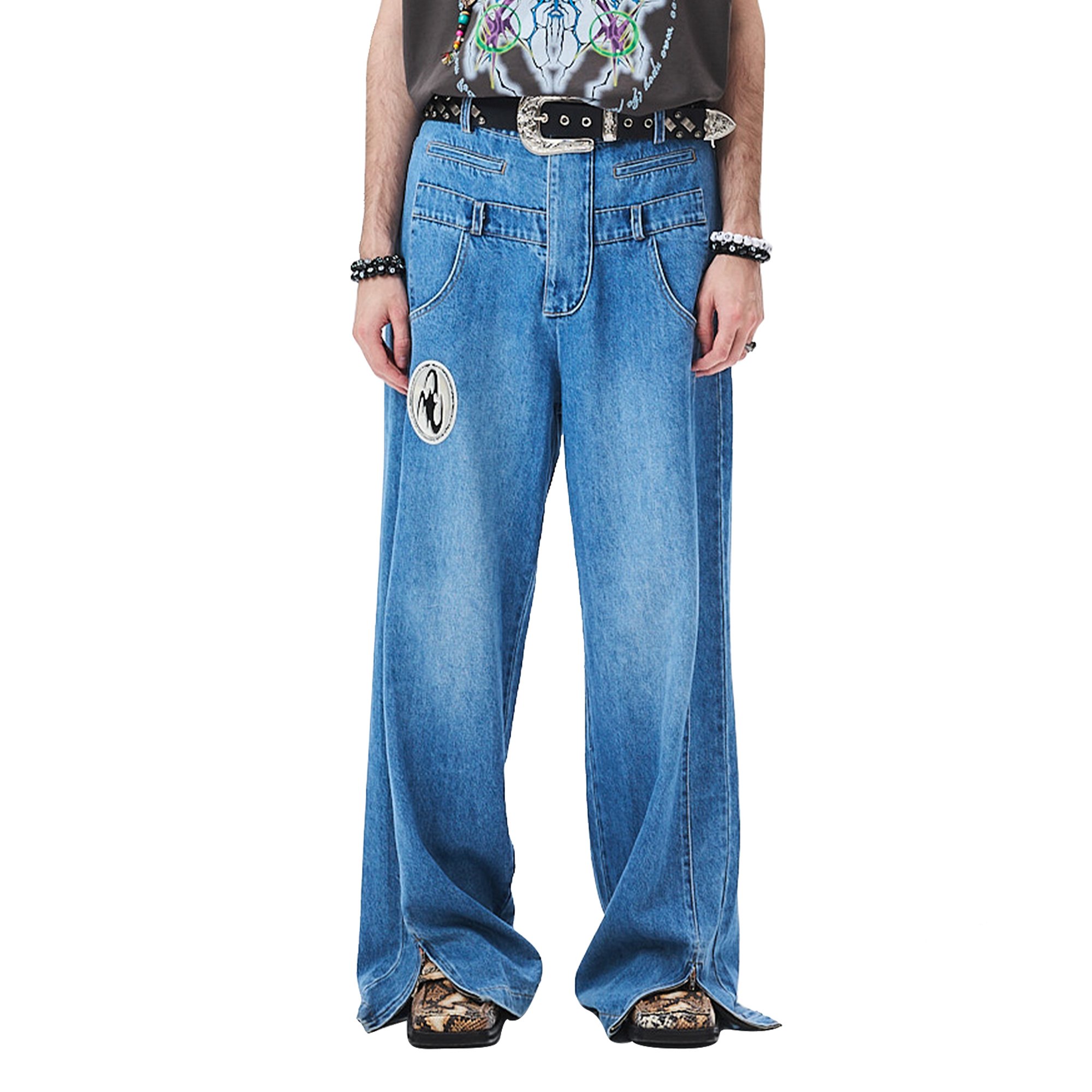 CYCYCY Deconstructed Double-Waist Washed Jeans-Jeans-XS / 28"-Free Shipping Leatheretro