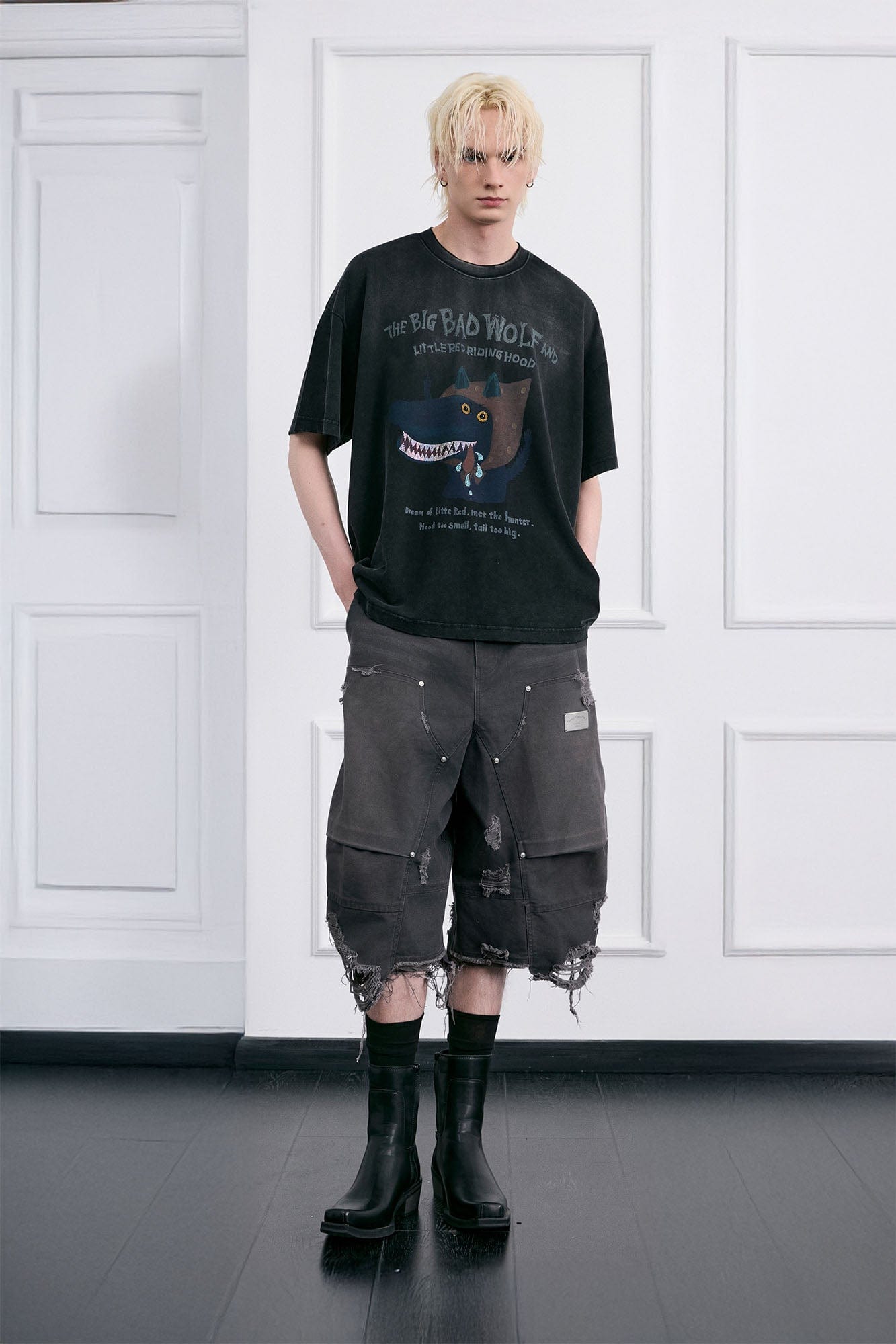 FACEONLAB Big Bad Wolf Oversized T-Shirt-T Shirt-Black-M-Free Shipping Leatheretro