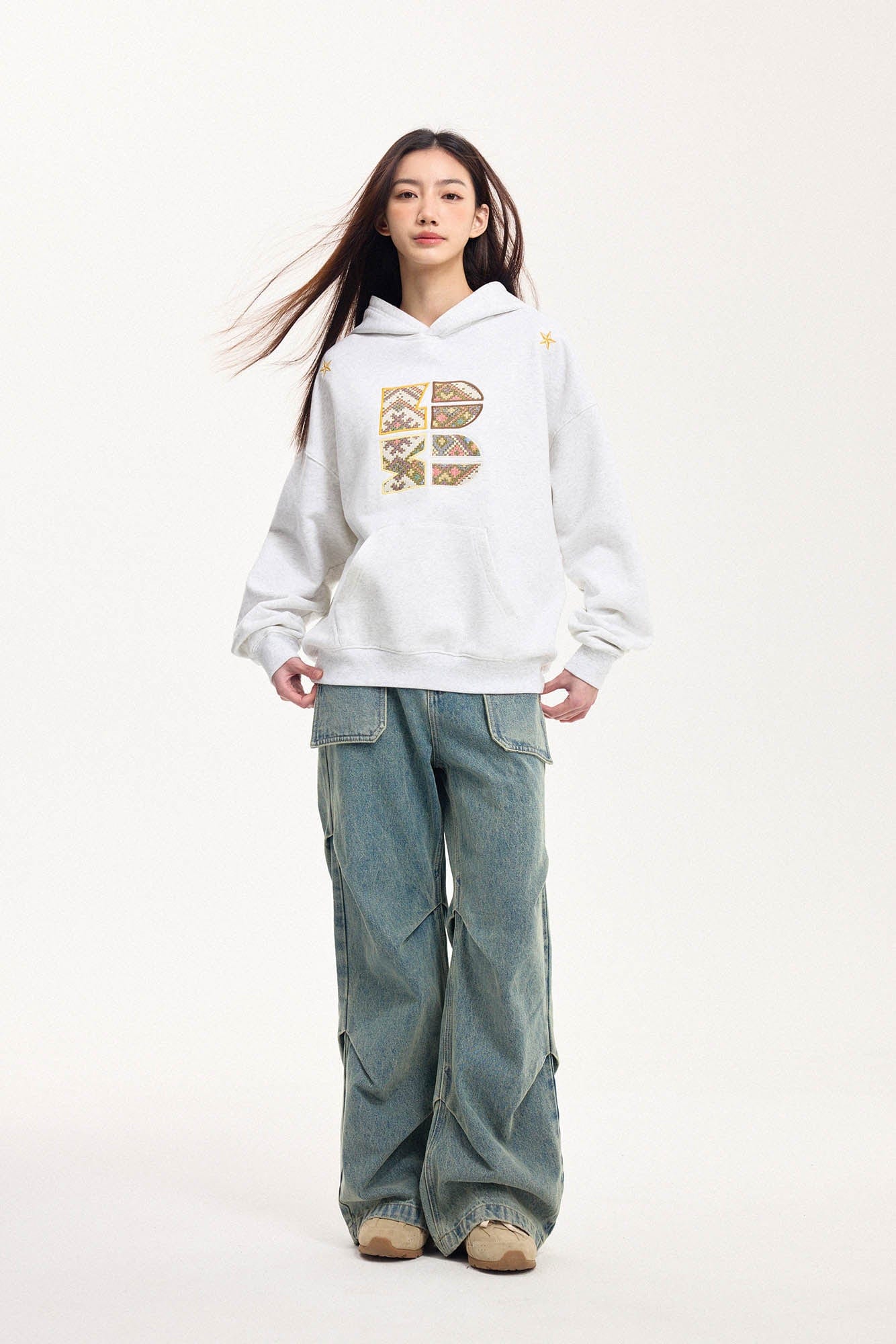 BONELESS Tribal Jacquard LOGO Patch Embroidered Hoodie-Hoodie-S-Black-Free Shipping Leatheretro