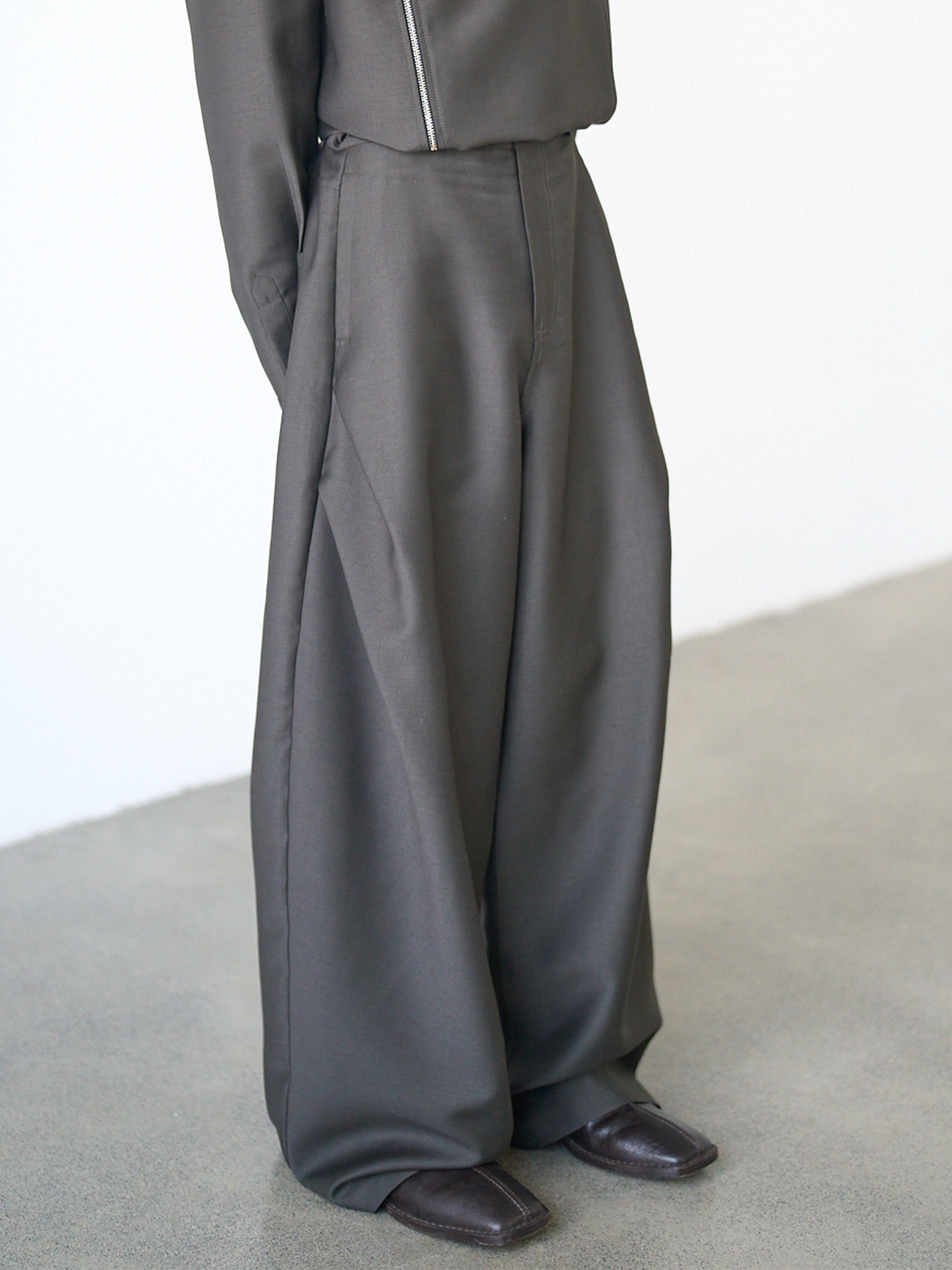 GRAINMUSTARD Lustrous Pleated Wool-Blend Wide-Leg Trousers-Pants-XS-Free Shipping Leatheretro
