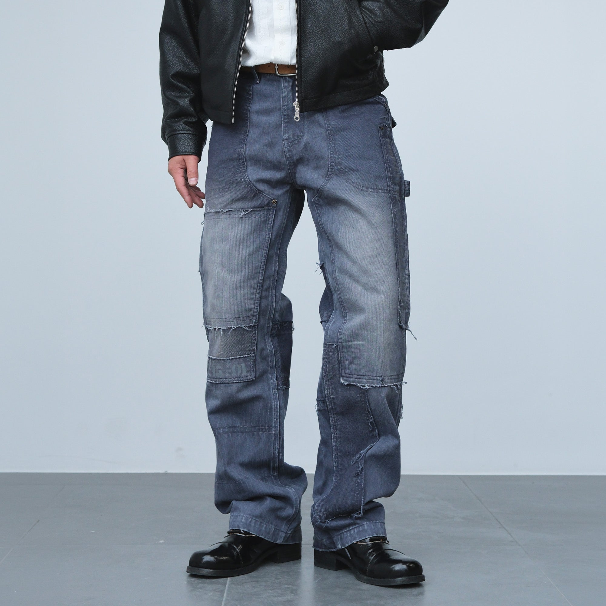 NEIGBORL Retro Distressed Paneled Cargo Pants-Pants-S-Blue-Free Shipping Leatheretro