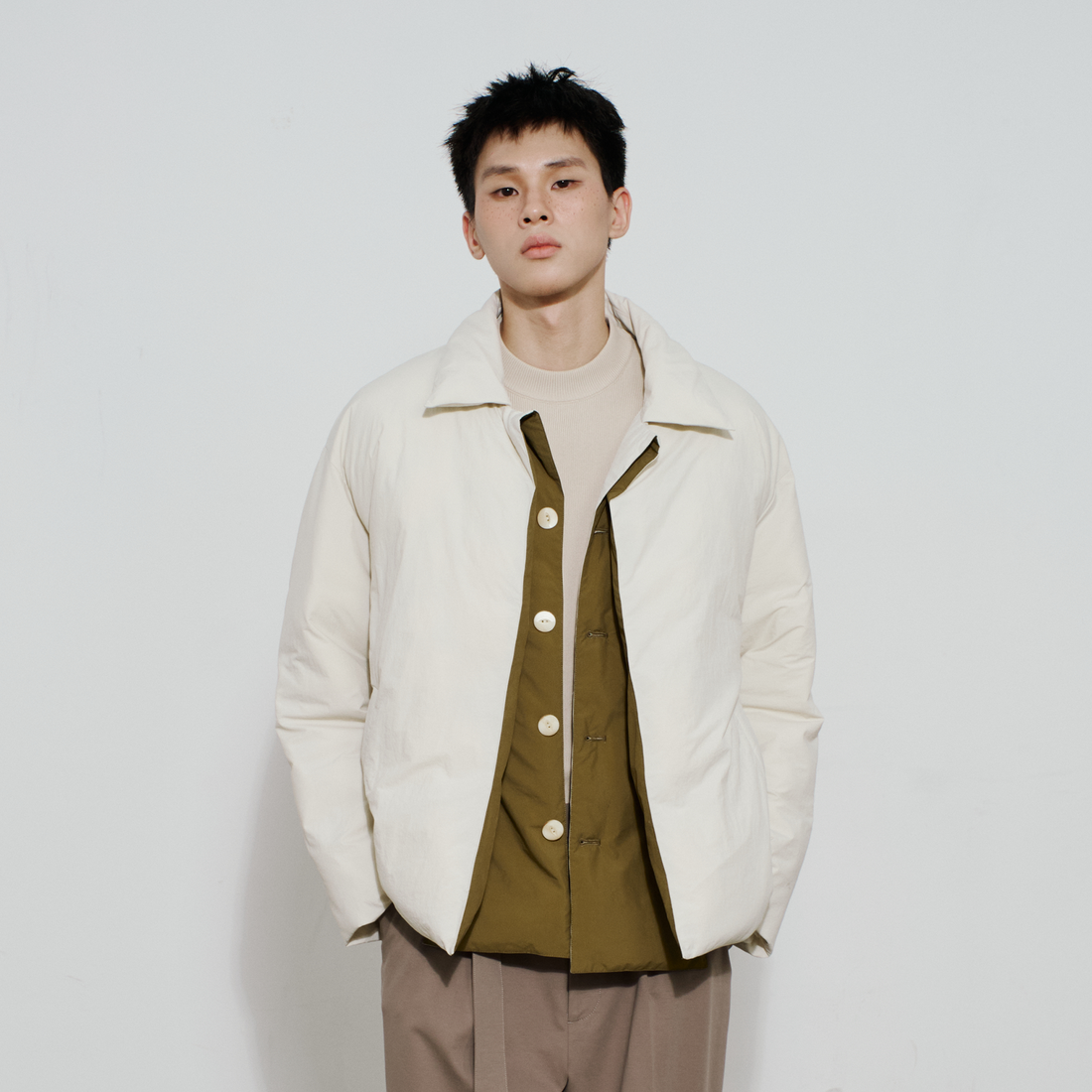 SAME FLOW Layered Contrast Placket Puffer Jacket-Jacket-S-Free Shipping Leatheretro