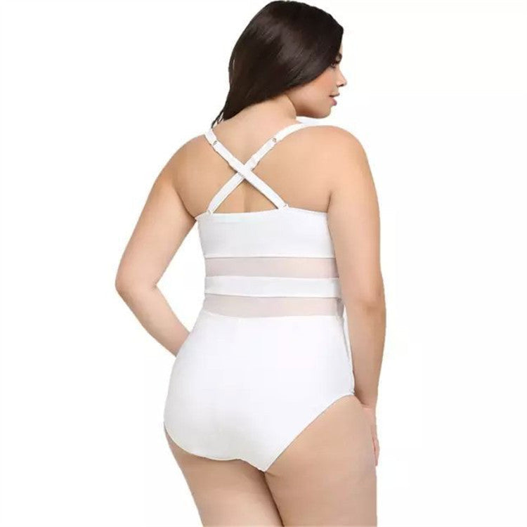 Sexy Backless Plus Sizes One Piece Women Swimwear-Swimwear-White-L-Free Shipping Leatheretro