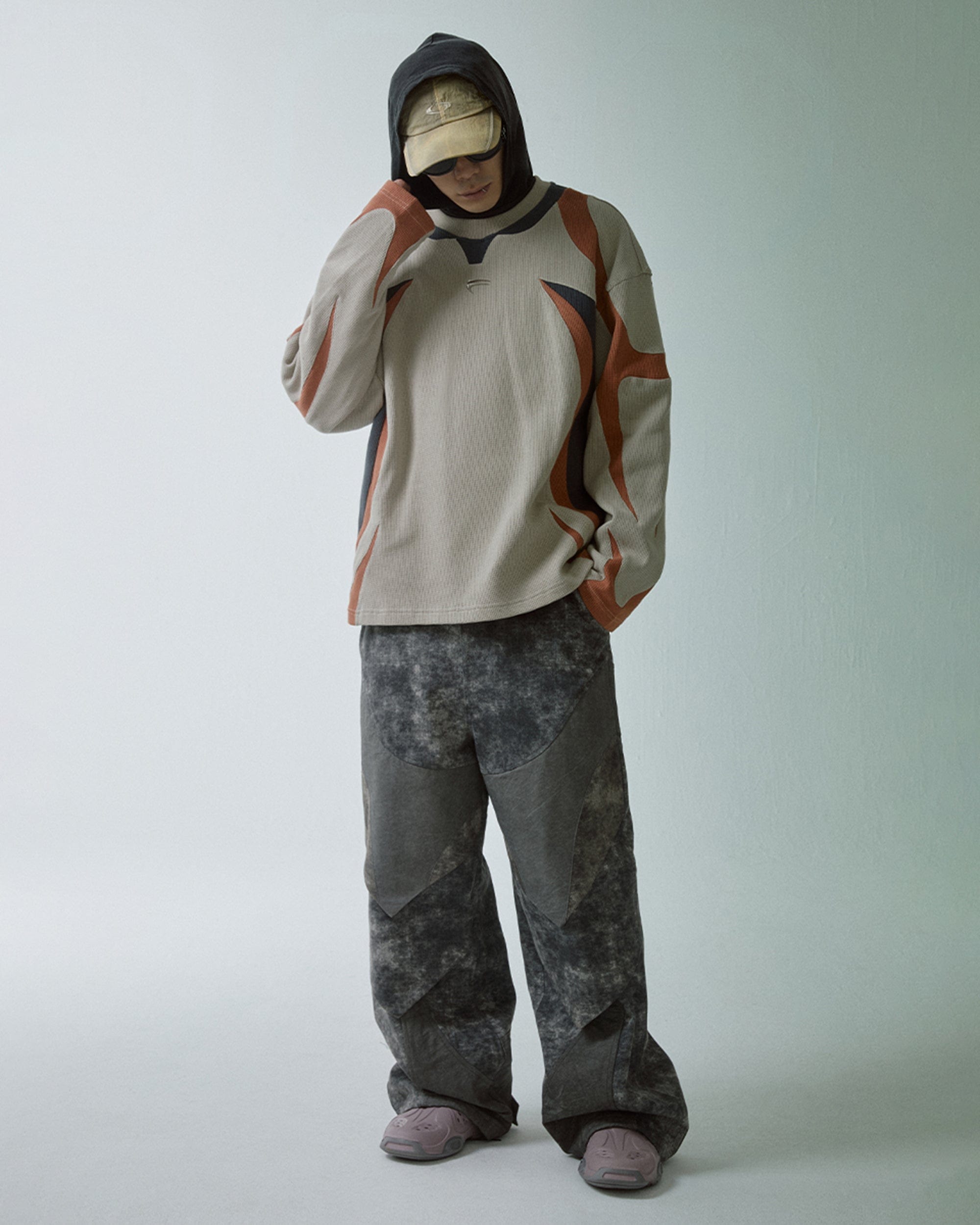 F2CE Modern Deconstructed Waffle Sweatshirt-Sweatshirt-S-Black-Free Shipping Leatheretro