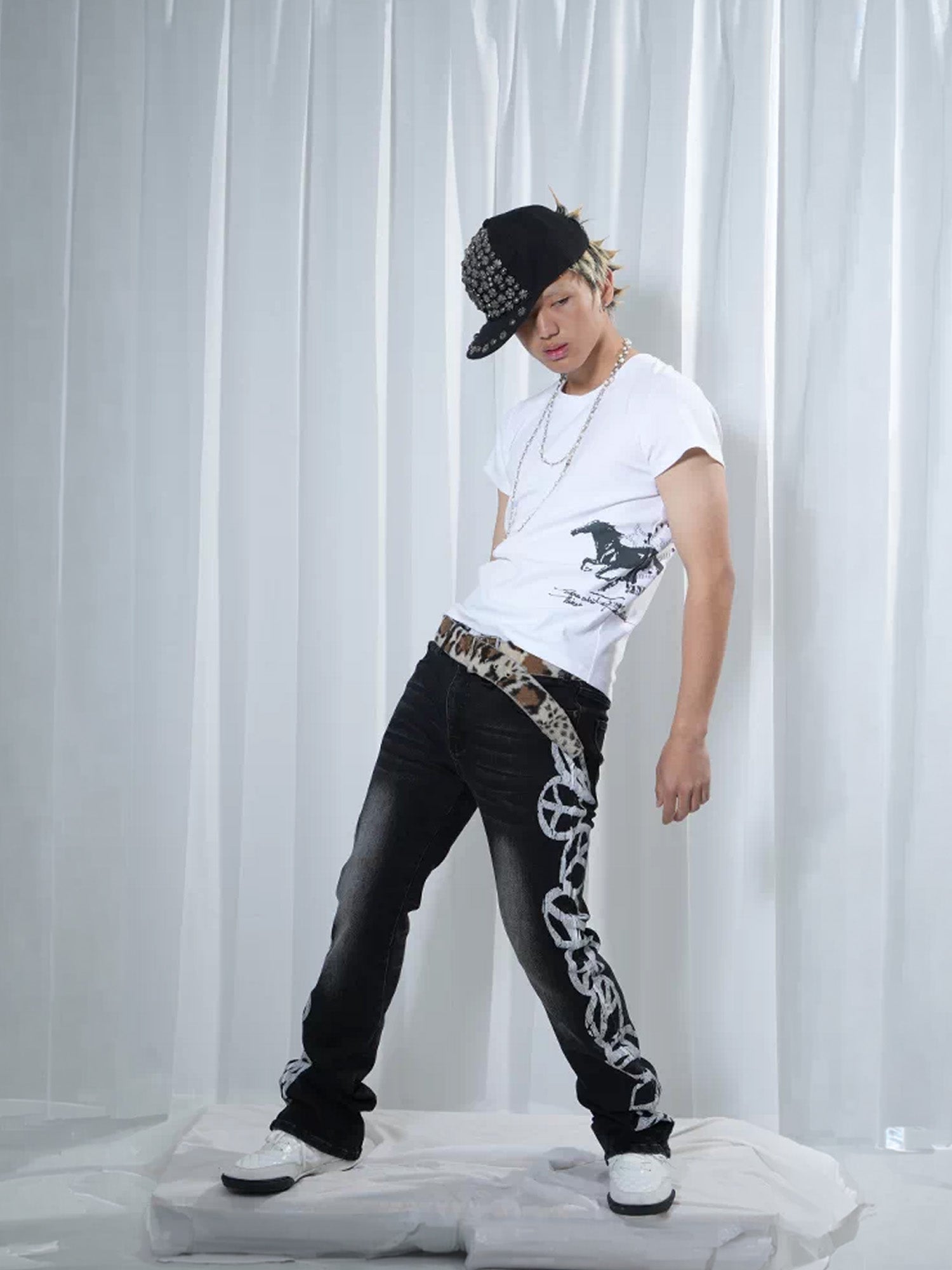 VINKID Peace Graphic Washed Jeans-Jeans-S (Preorder)-Free Shipping Leatheretro