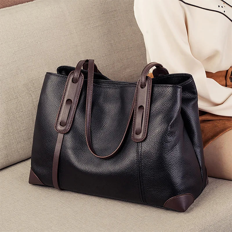 Luxury Soft Cowhide Leather Tote Bag - Women's Shoulder Handbag-Handbags-Black Coffee-Free Shipping Leatheretro