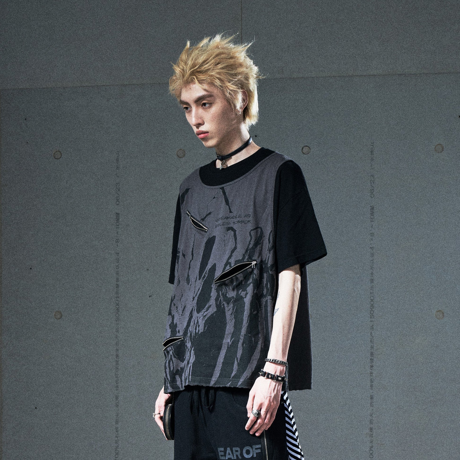 VENTUREK Washed Horror Graphic Layered Multi-Zip Tee-T Shirt-S-Free Shipping Leatheretro