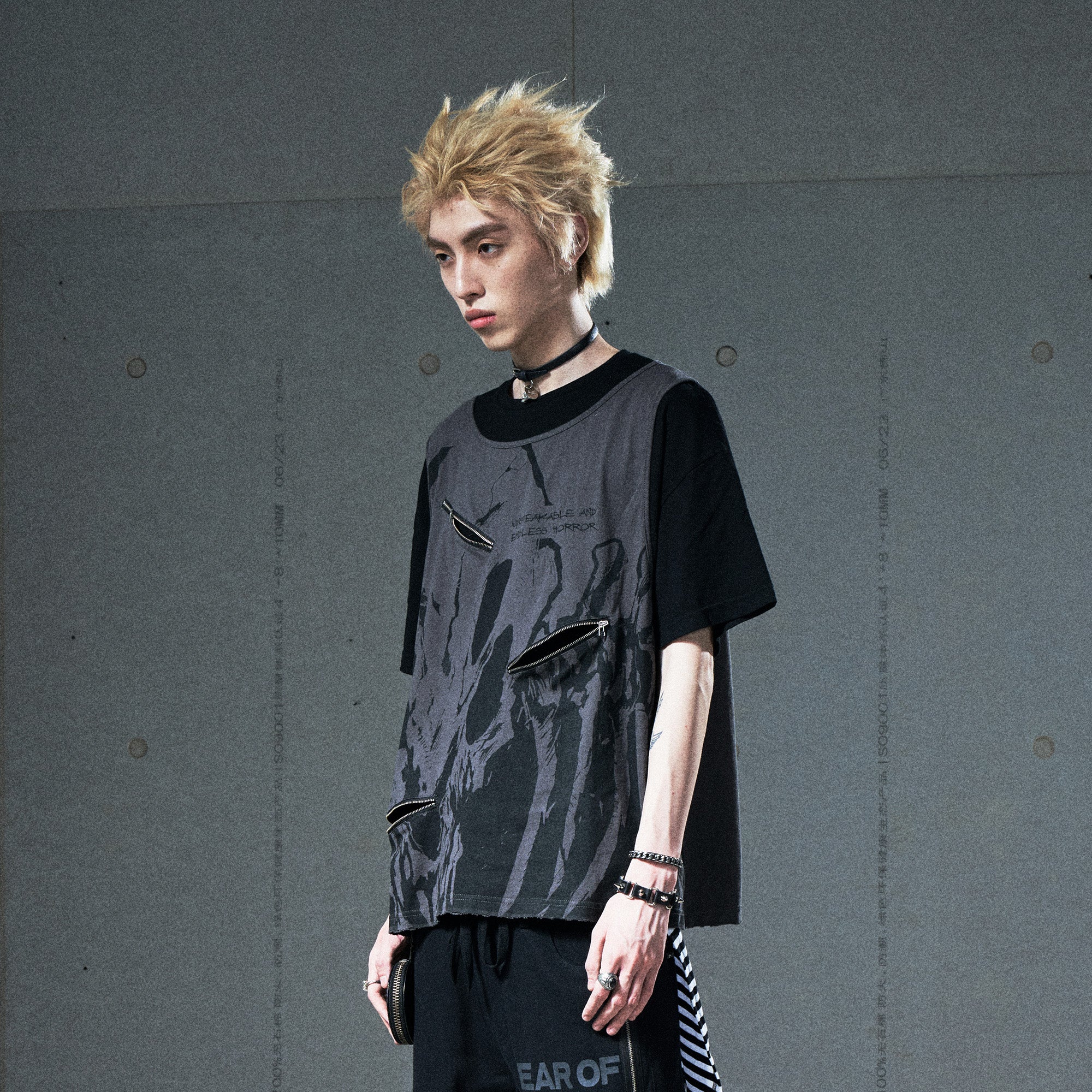 VENTUREK Washed Horror Graphic Layered Multi-Zip Tee-T Shirt-S-Free Shipping Leatheretro