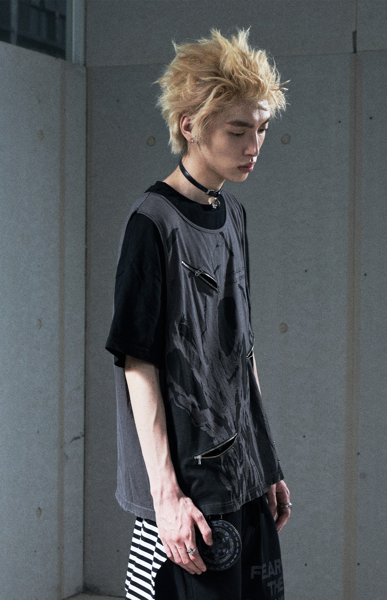 VENTUREK Washed Horror Graphic Layered Multi-Zip Tee-T Shirt-S-Free Shipping Leatheretro