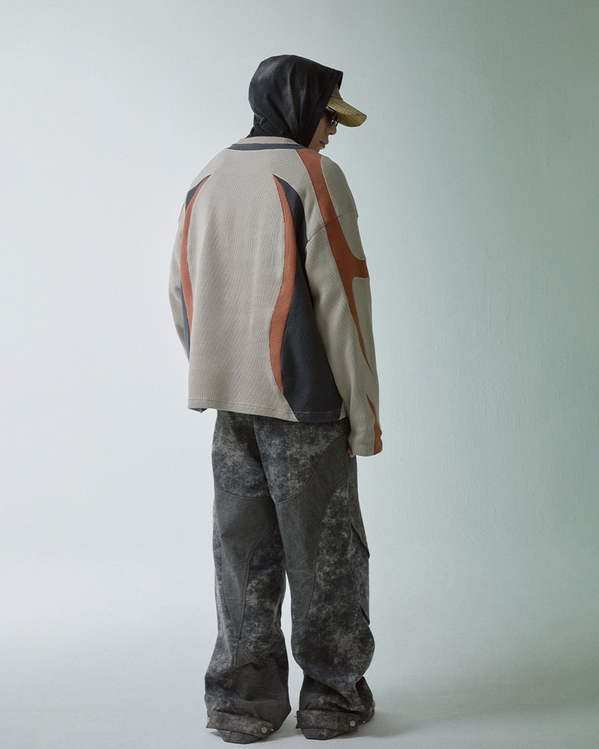 F2CE Modern Deconstructed Waffle Sweatshirt-Sweatshirt-S-Black-Free Shipping Leatheretro