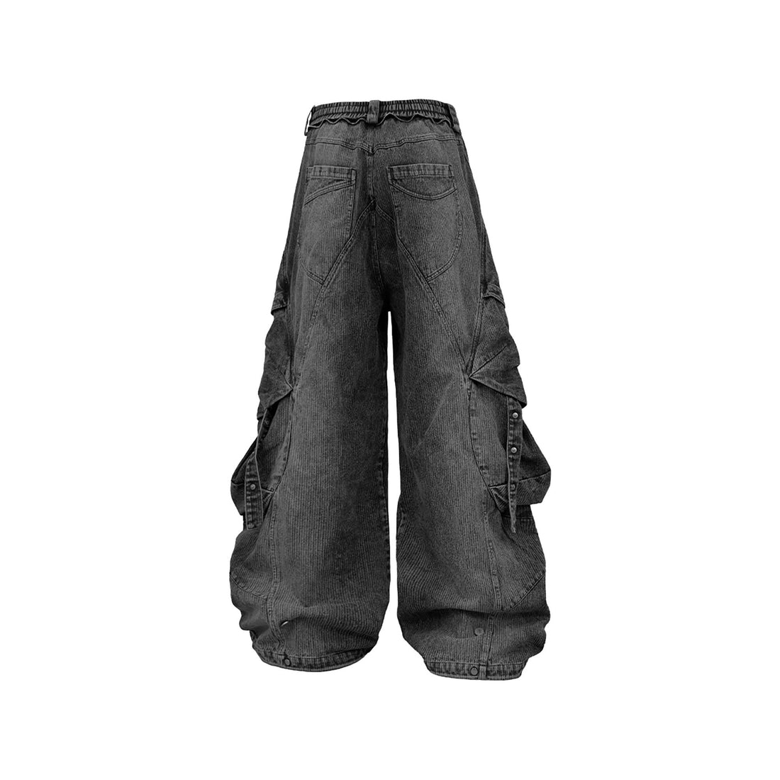 RELABEL Washed Paneled Strap Oversized Cargo Jeans Black-Jeans-XS-Free Shipping Leatheretro