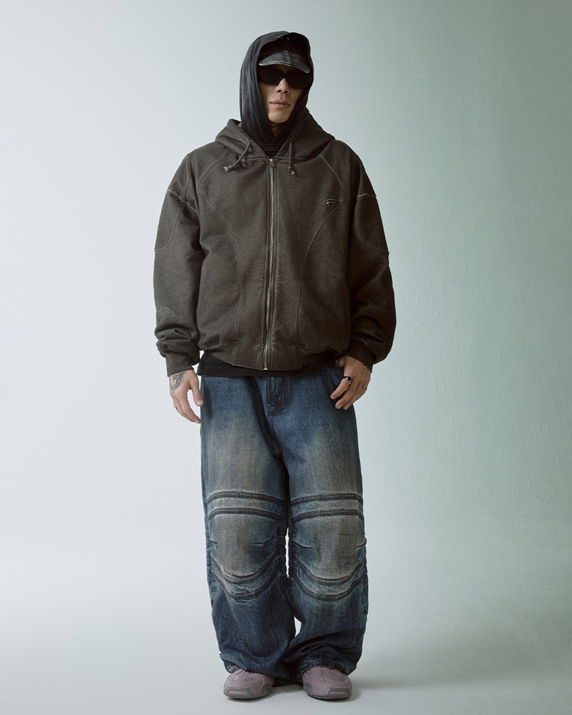F2CE Retro Crinkled-Knee Washed Pants-Pants-S-Free Shipping Leatheretro