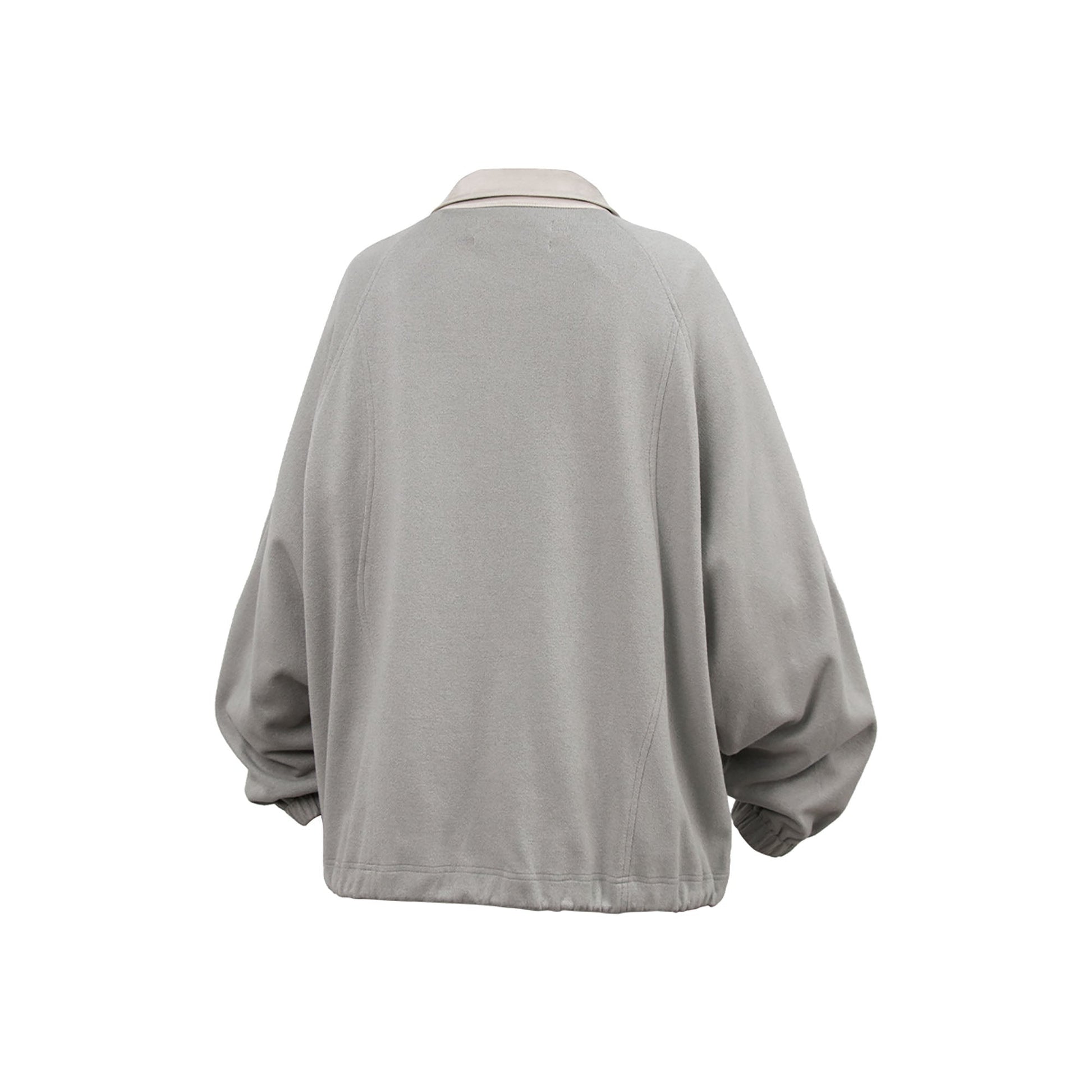 RELABEL Raglan Drawstring-Hem Polo Sweatshirt-Jacket-XS-Light Gray-Free Shipping Leatheretro