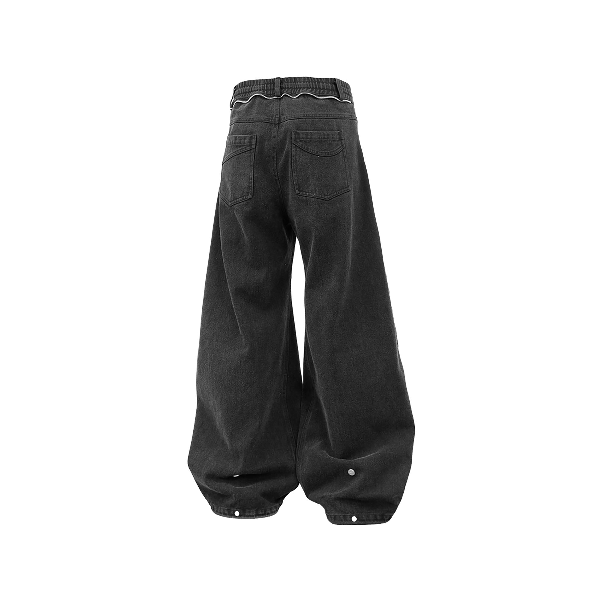 RELABEL Washed Studded Panel Oversized Jeans Black-Jeans-XS-Free Shipping Leatheretro